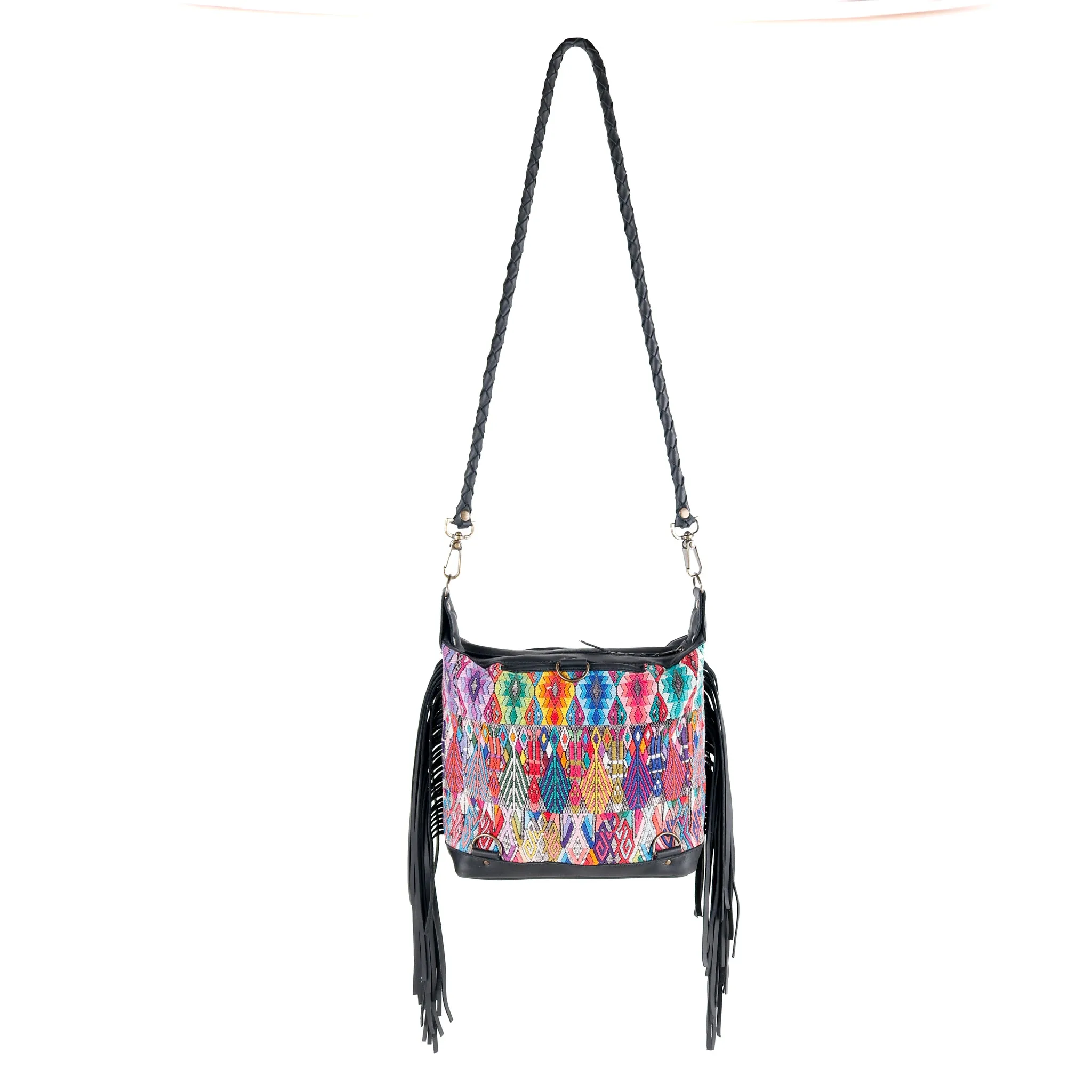 BEATRIZ MINI CDB WITH FRINGE - OOAK HUIPIL - BLACK - NO. 15891