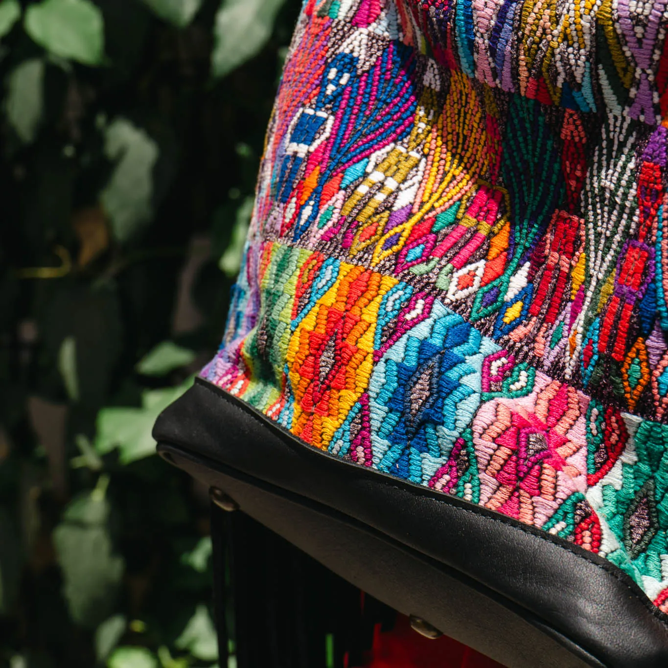 BEATRIZ MINI CDB WITH FRINGE - OOAK HUIPIL - BLACK - NO. 15891