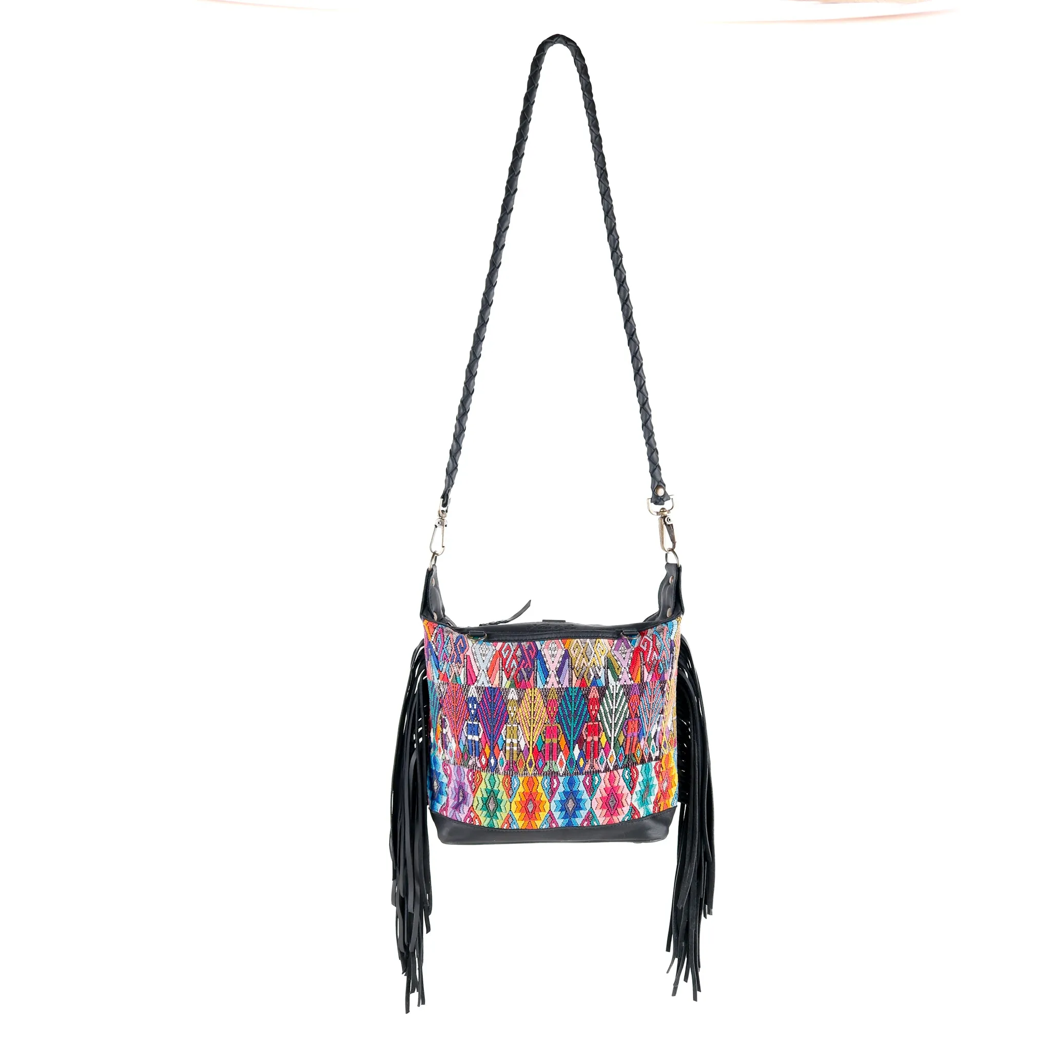 BEATRIZ MINI CDB WITH FRINGE - OOAK HUIPIL - BLACK - NO. 15891