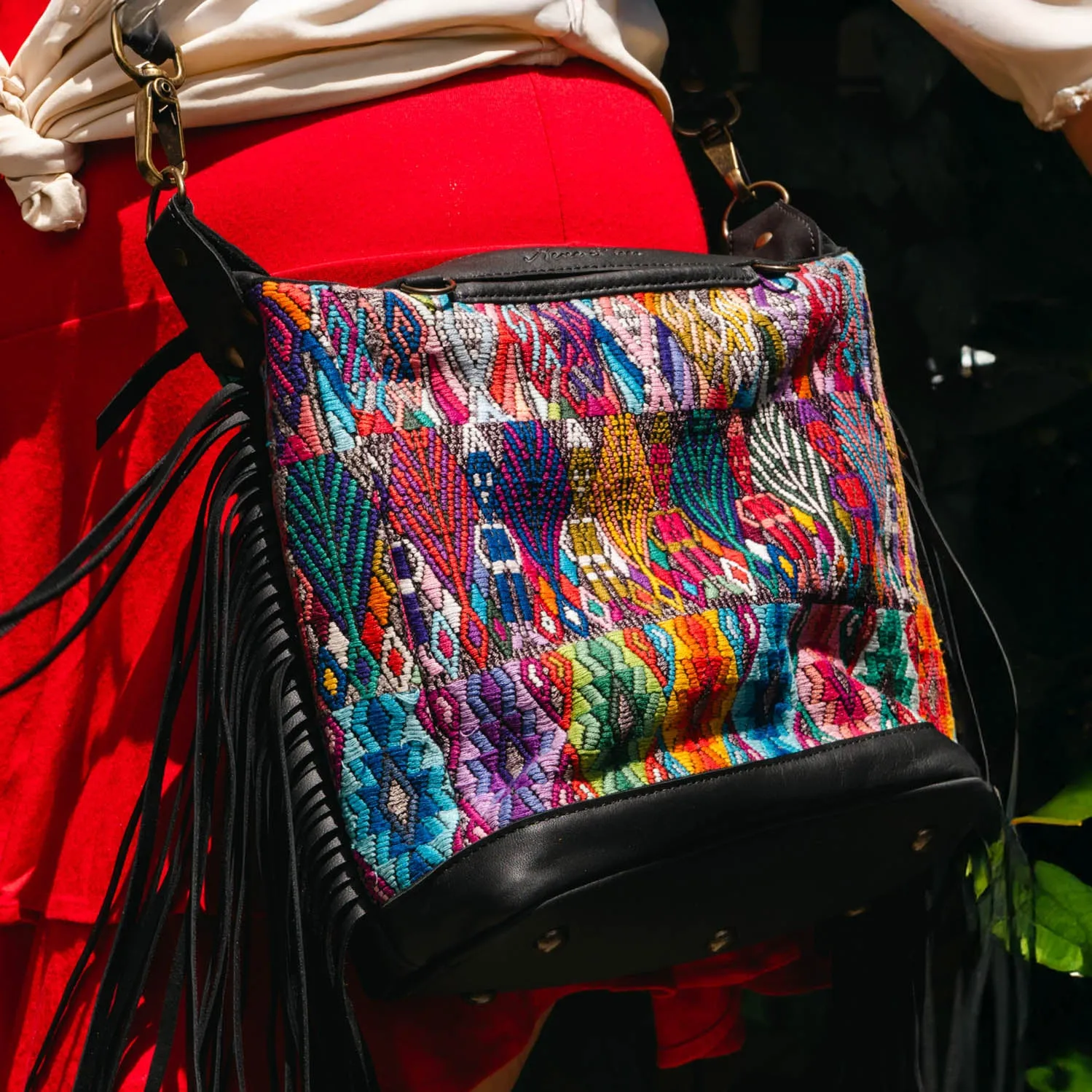 BEATRIZ MINI CDB WITH FRINGE - OOAK HUIPIL - BLACK - NO. 15891