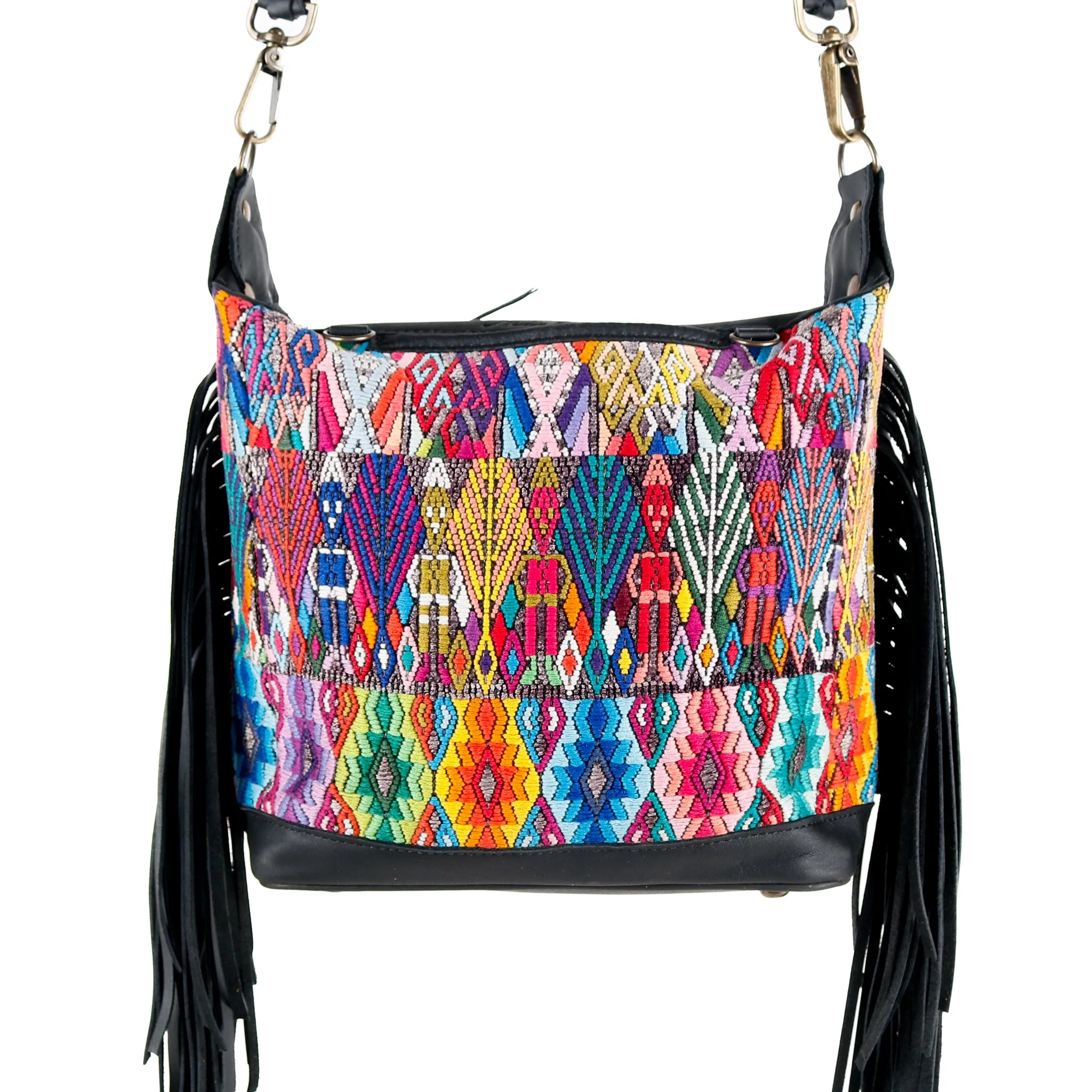 BEATRIZ MINI CDB WITH FRINGE - OOAK HUIPIL - BLACK - NO. 15891