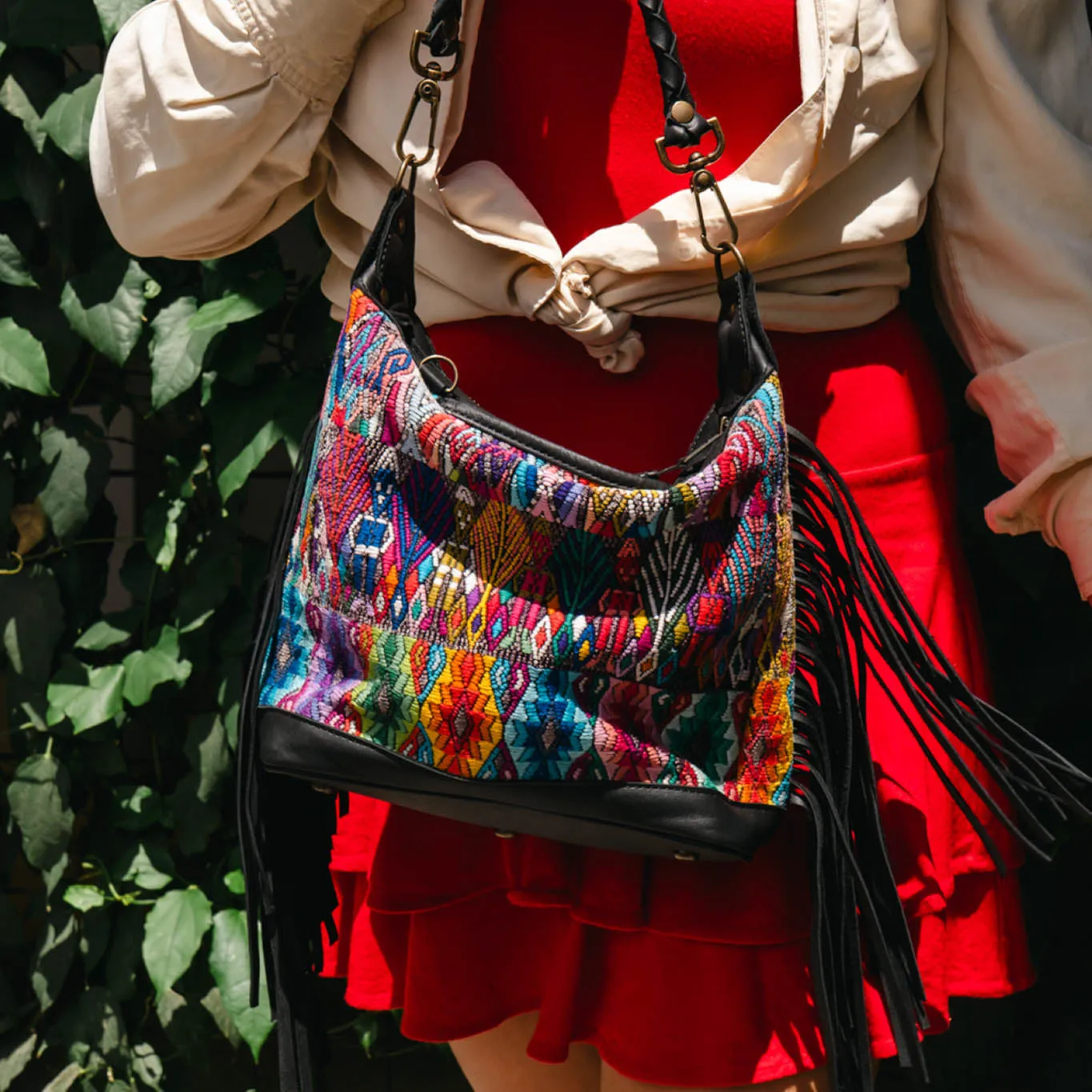 BEATRIZ MINI CDB WITH FRINGE - OOAK HUIPIL - BLACK - NO. 15891