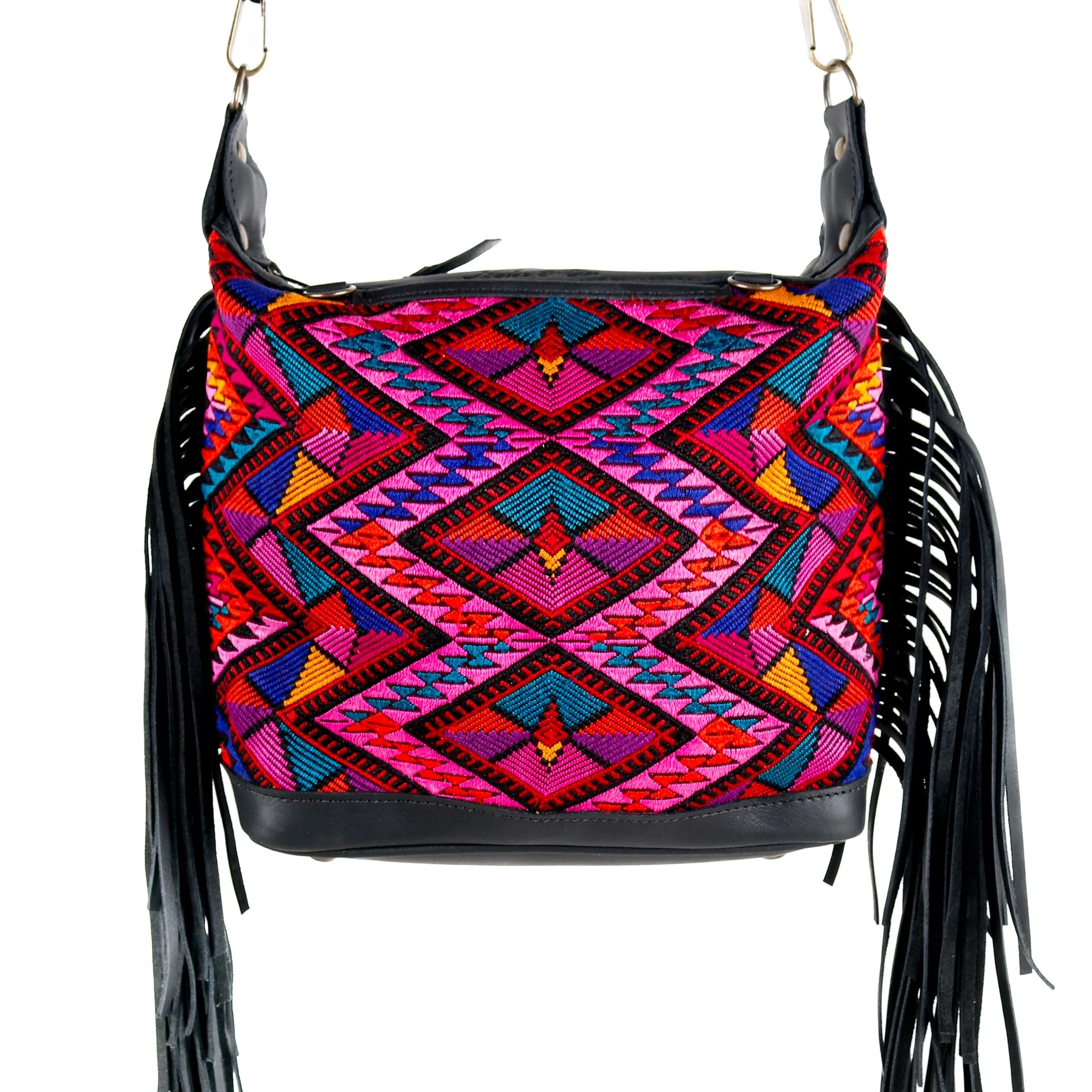 BEATRIZ MINI CDB WITH FRINGE - OOAK HUIPIL - BLACK - NO. 15894