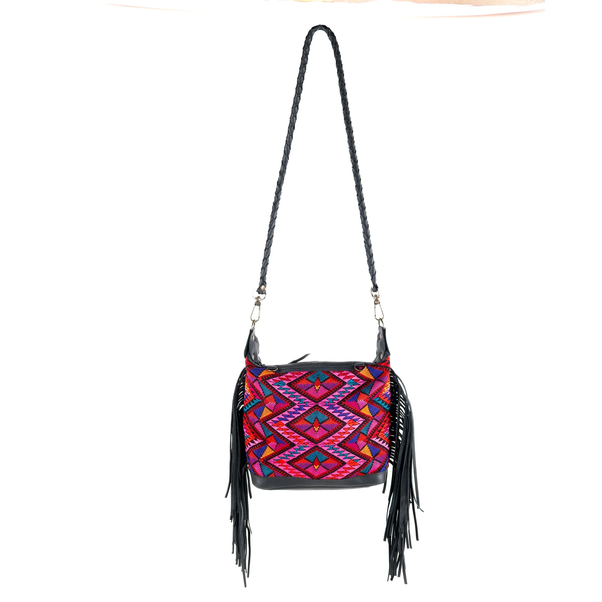 BEATRIZ MINI CDB WITH FRINGE - OOAK HUIPIL - BLACK - NO. 15894
