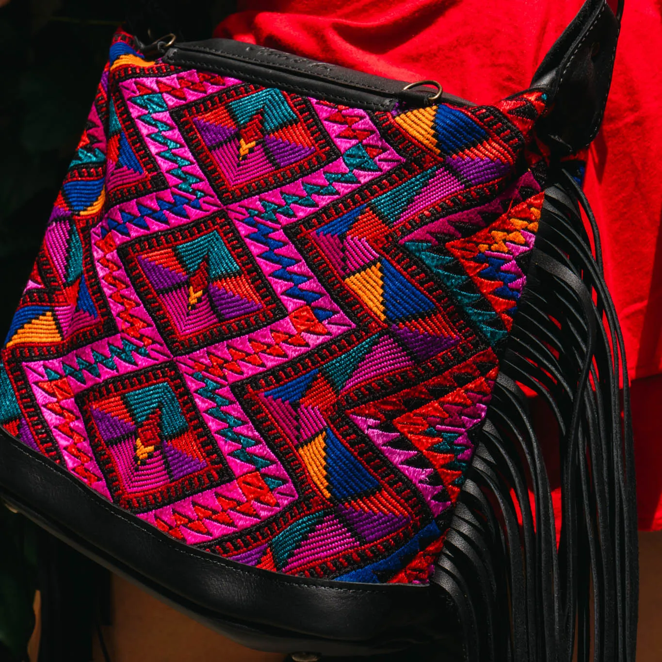 BEATRIZ MINI CDB WITH FRINGE - OOAK HUIPIL - BLACK - NO. 15894