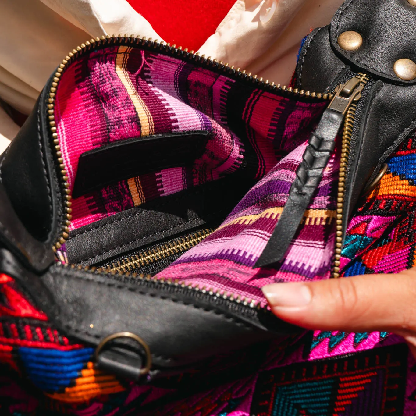 BEATRIZ MINI CDB WITH FRINGE - OOAK HUIPIL - BLACK - NO. 15894