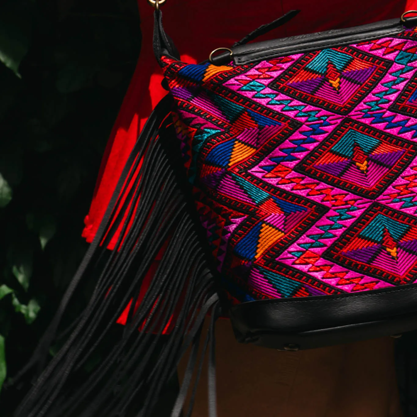 BEATRIZ MINI CDB WITH FRINGE - OOAK HUIPIL - BLACK - NO. 15894