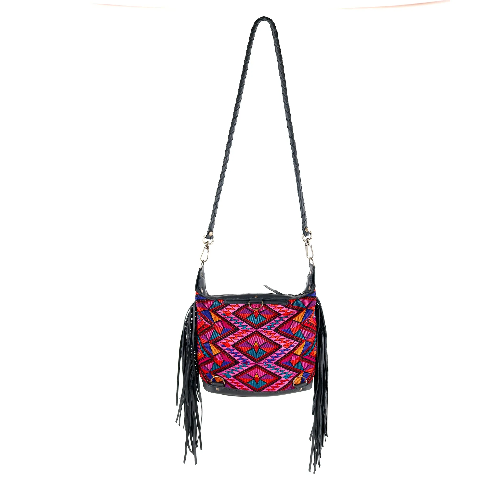BEATRIZ MINI CDB WITH FRINGE - OOAK HUIPIL - BLACK - NO. 15894