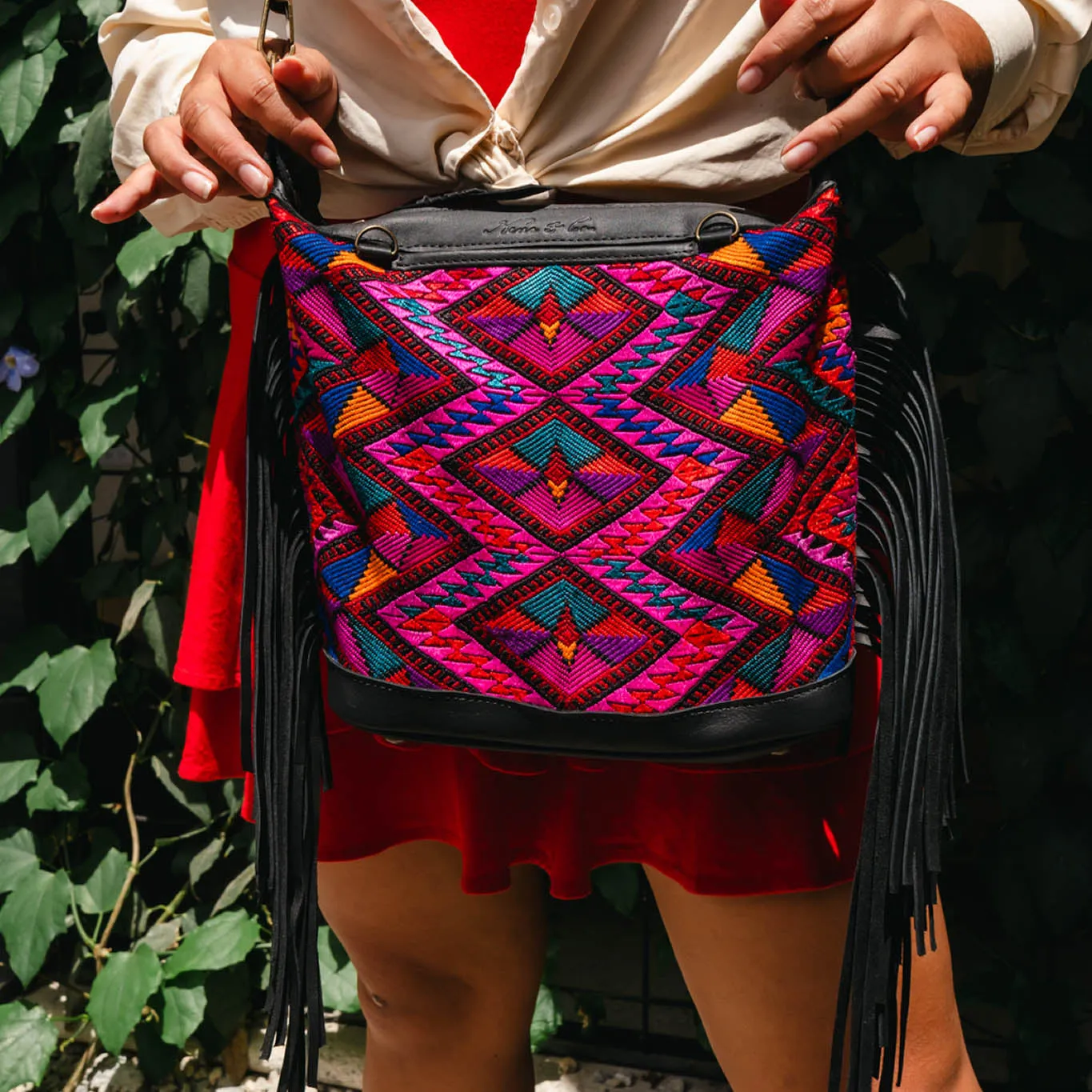 BEATRIZ MINI CDB WITH FRINGE - OOAK HUIPIL - BLACK - NO. 15894