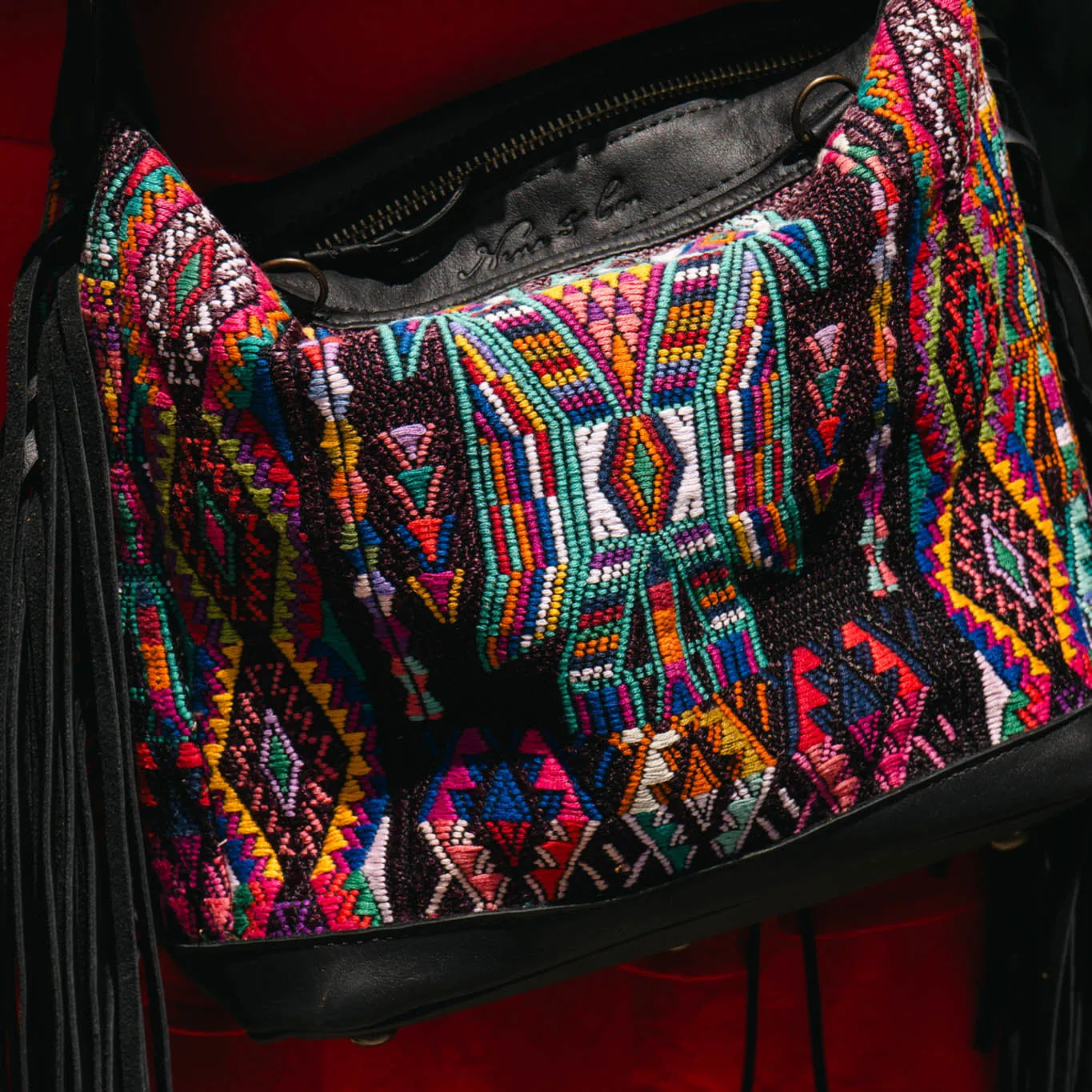 BEATRIZ MINI CDB WITH FRINGE - OOAK HUIPIL - BLACK - NO. 15895