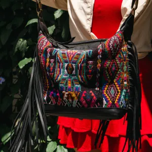BEATRIZ MINI CDB WITH FRINGE - OOAK HUIPIL - BLACK - NO. 15895