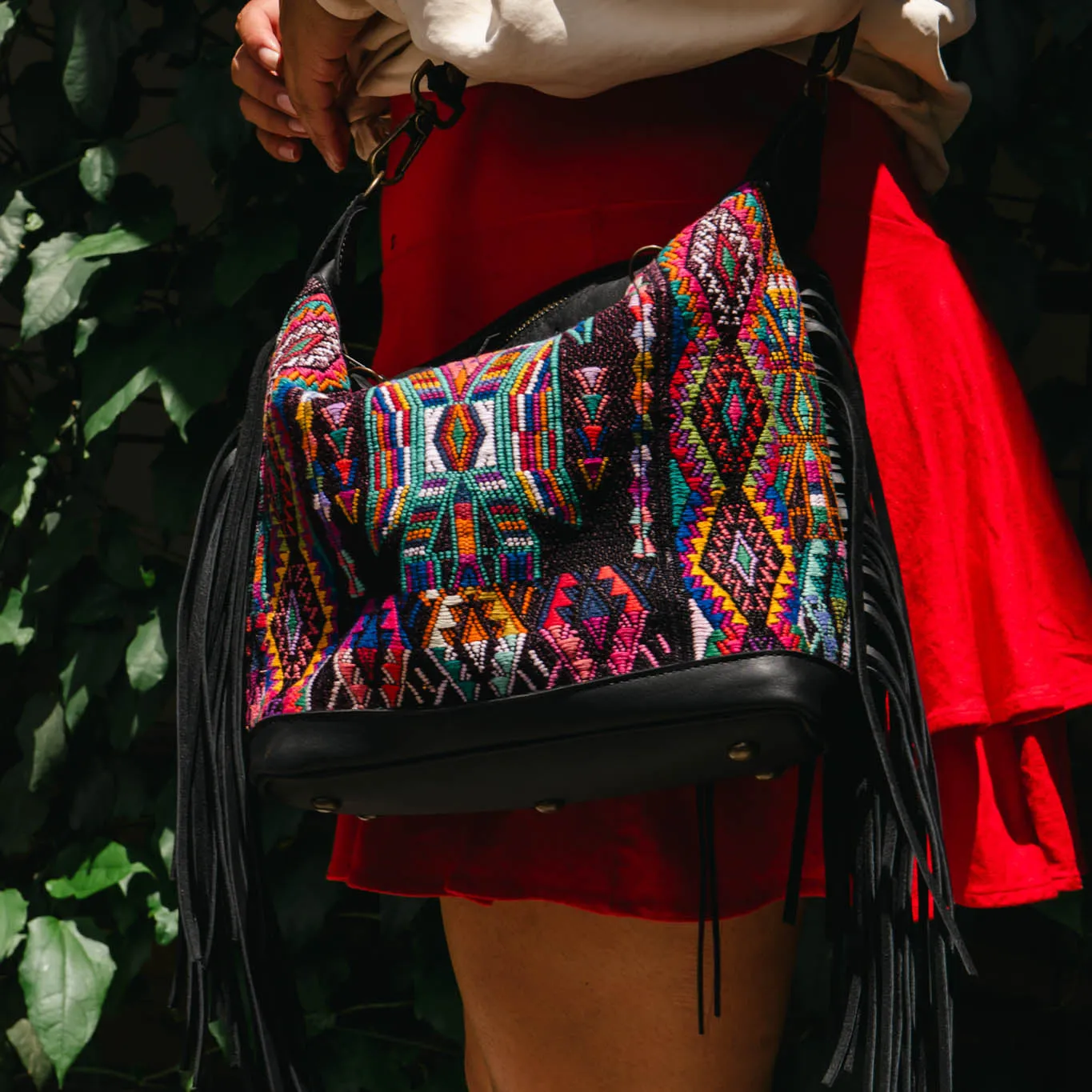 BEATRIZ MINI CDB WITH FRINGE - OOAK HUIPIL - BLACK - NO. 15895