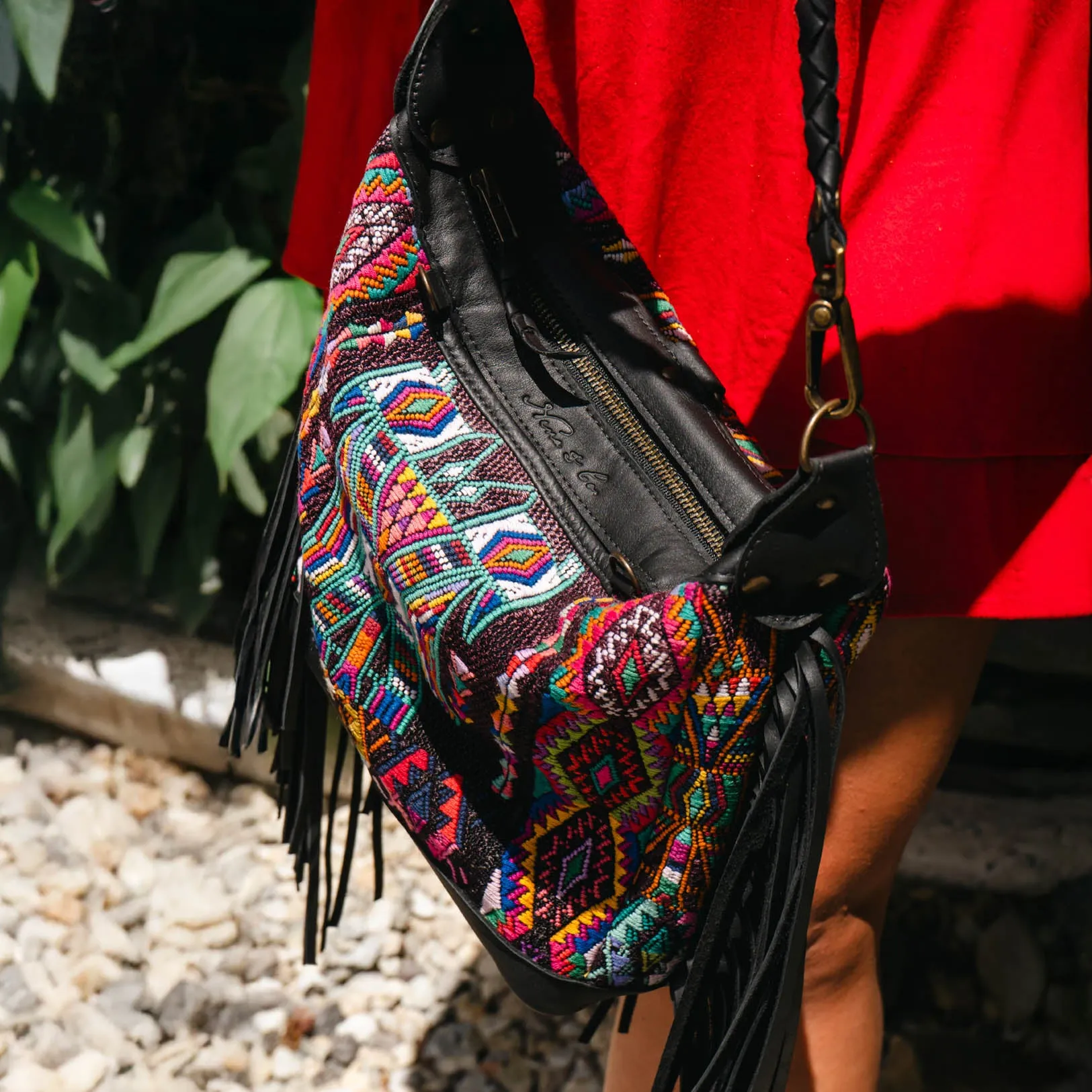 BEATRIZ MINI CDB WITH FRINGE - OOAK HUIPIL - BLACK - NO. 15895