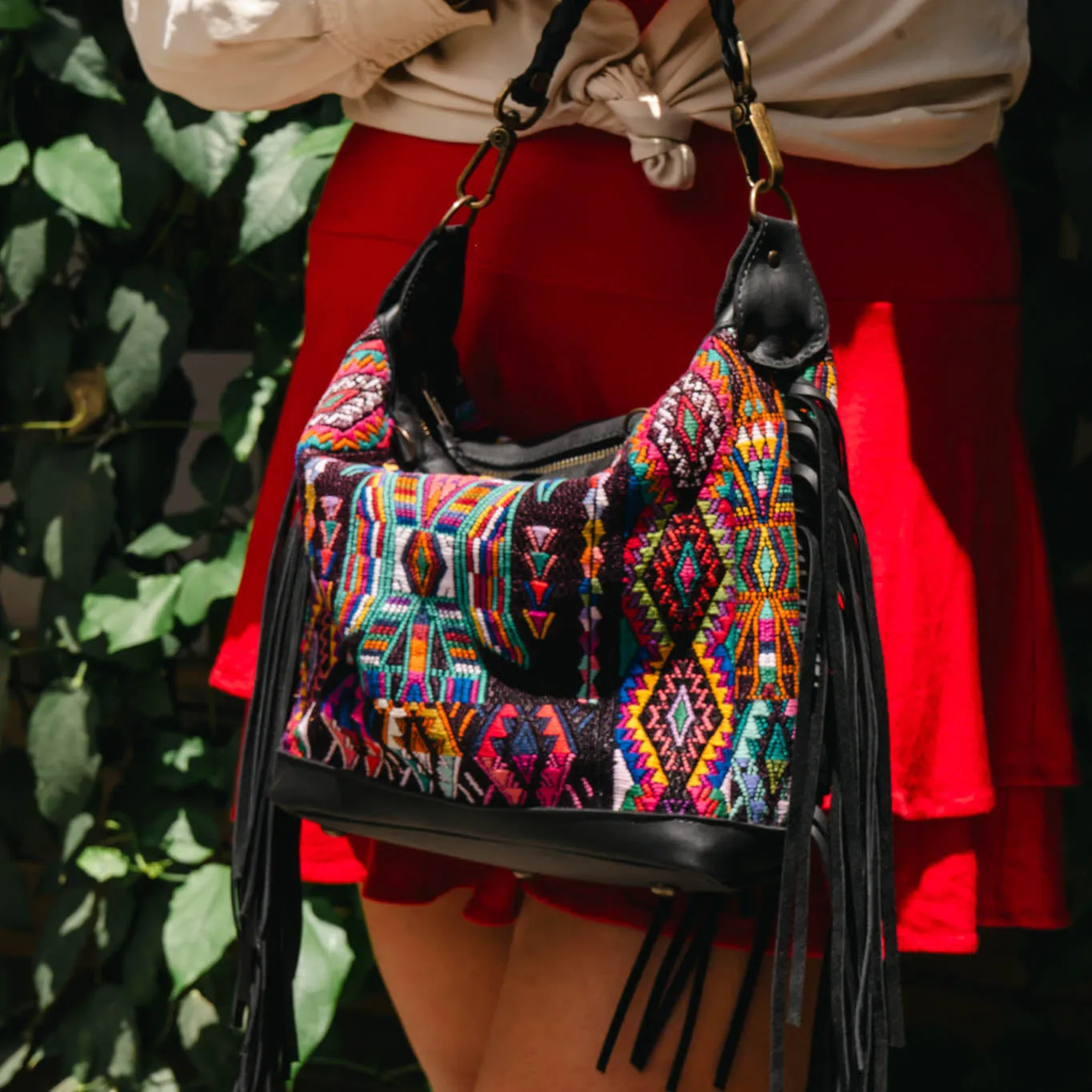BEATRIZ MINI CDB WITH FRINGE - OOAK HUIPIL - BLACK - NO. 15895