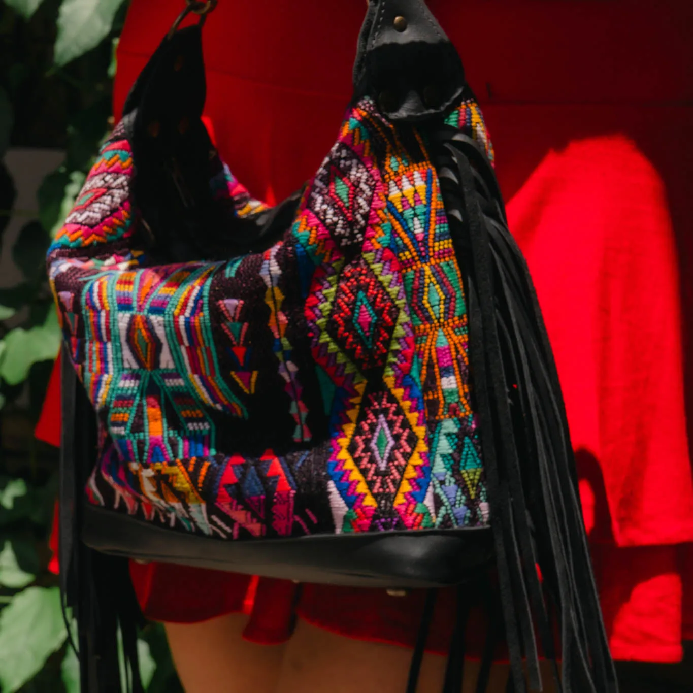 BEATRIZ MINI CDB WITH FRINGE - OOAK HUIPIL - BLACK - NO. 15895