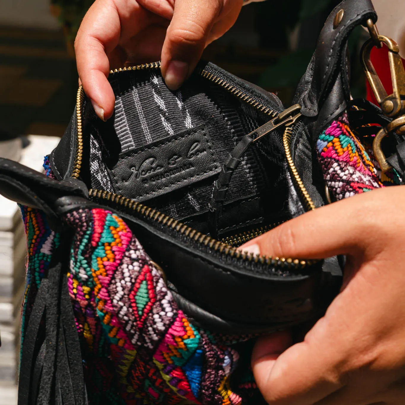 BEATRIZ MINI CDB WITH FRINGE - OOAK HUIPIL - BLACK - NO. 15895