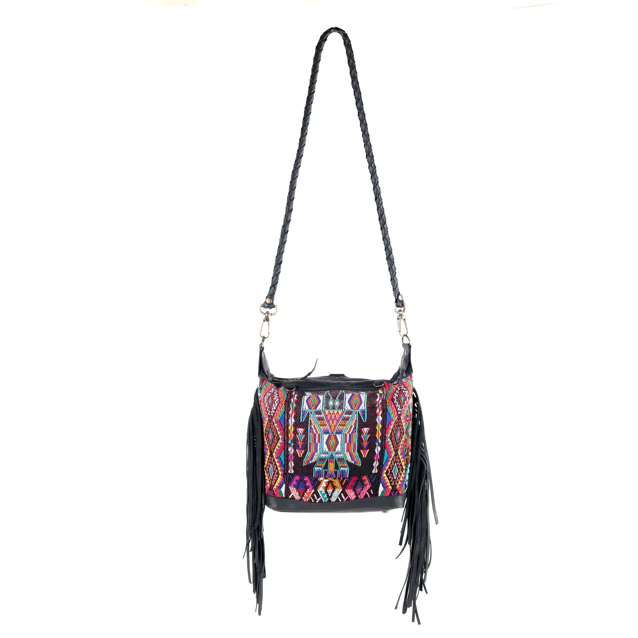 BEATRIZ MINI CDB WITH FRINGE - OOAK HUIPIL - BLACK - NO. 15895