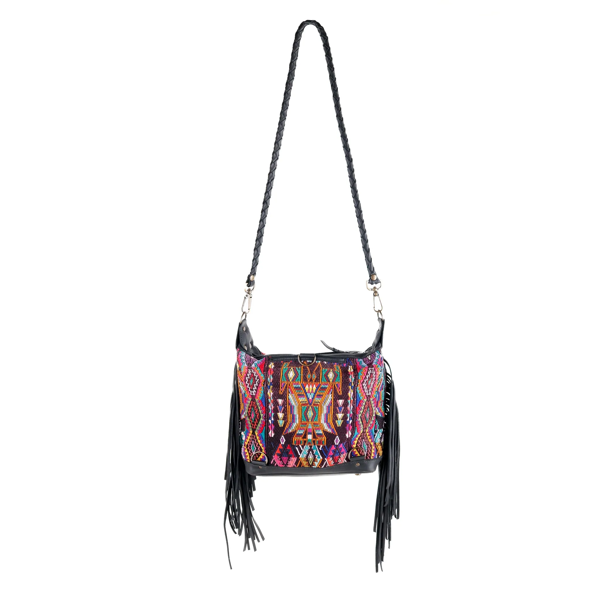 BEATRIZ MINI CDB WITH FRINGE - OOAK HUIPIL - BLACK - NO. 15895