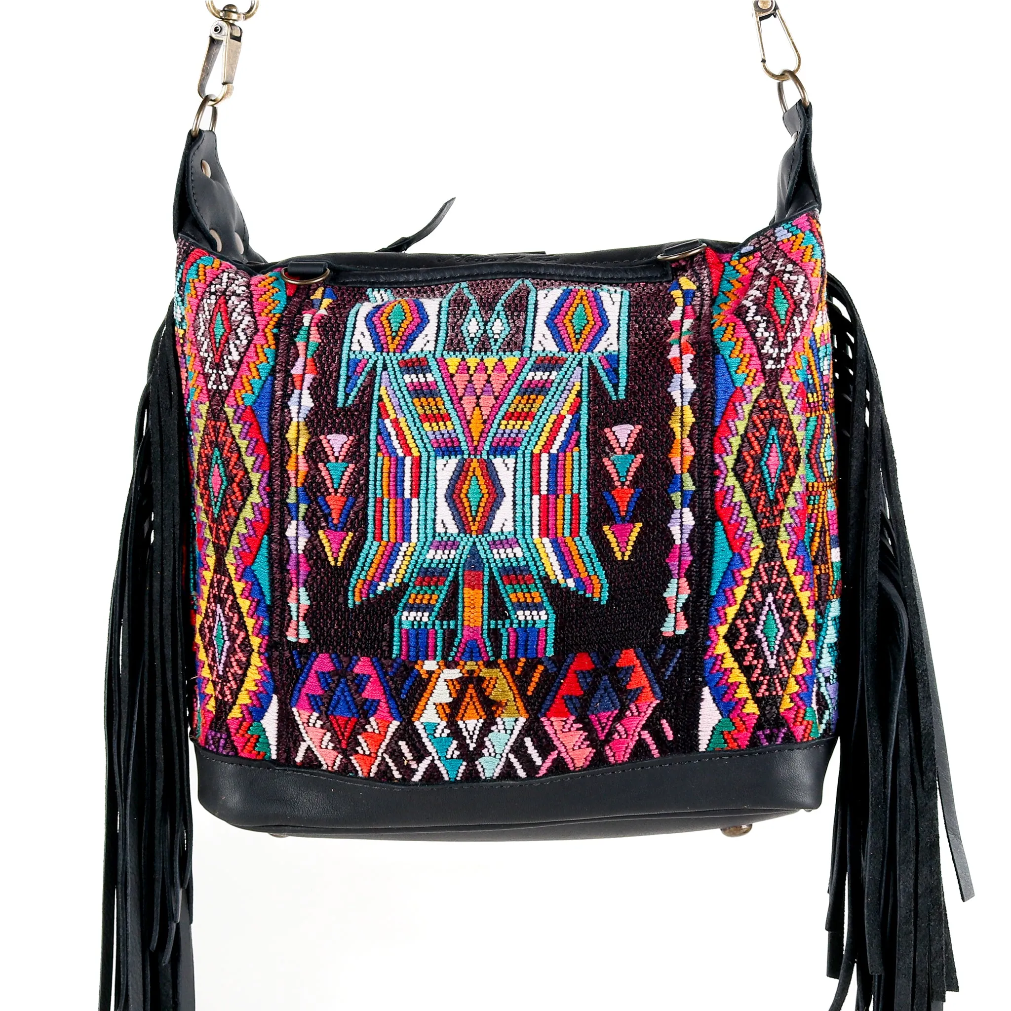 BEATRIZ MINI CDB WITH FRINGE - OOAK HUIPIL - BLACK - NO. 15895