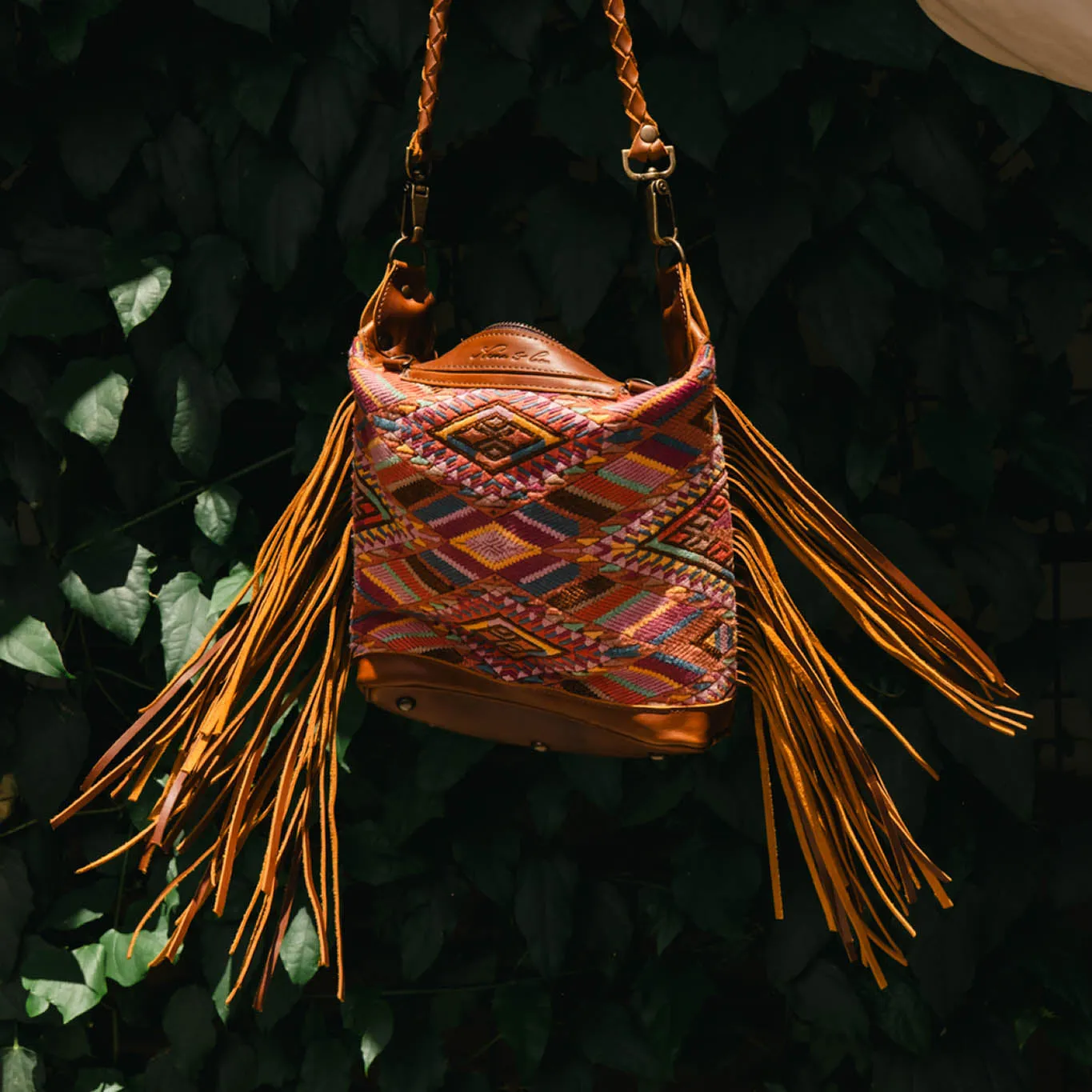 BEATRIZ MINI CDB WITH FRINGE - OOAK HUIPIL - CAFE - NO. 15886