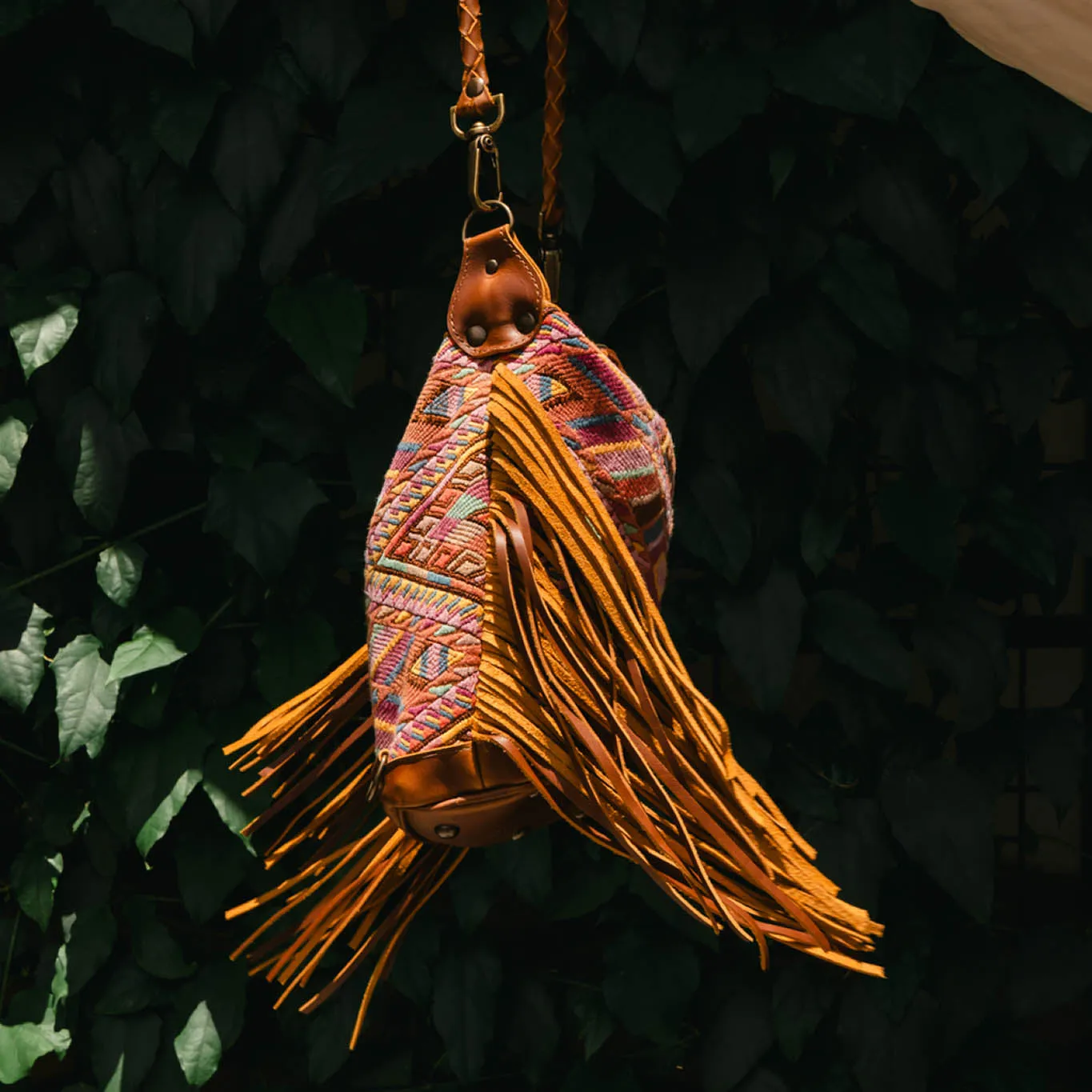 BEATRIZ MINI CDB WITH FRINGE - OOAK HUIPIL - CAFE - NO. 15886