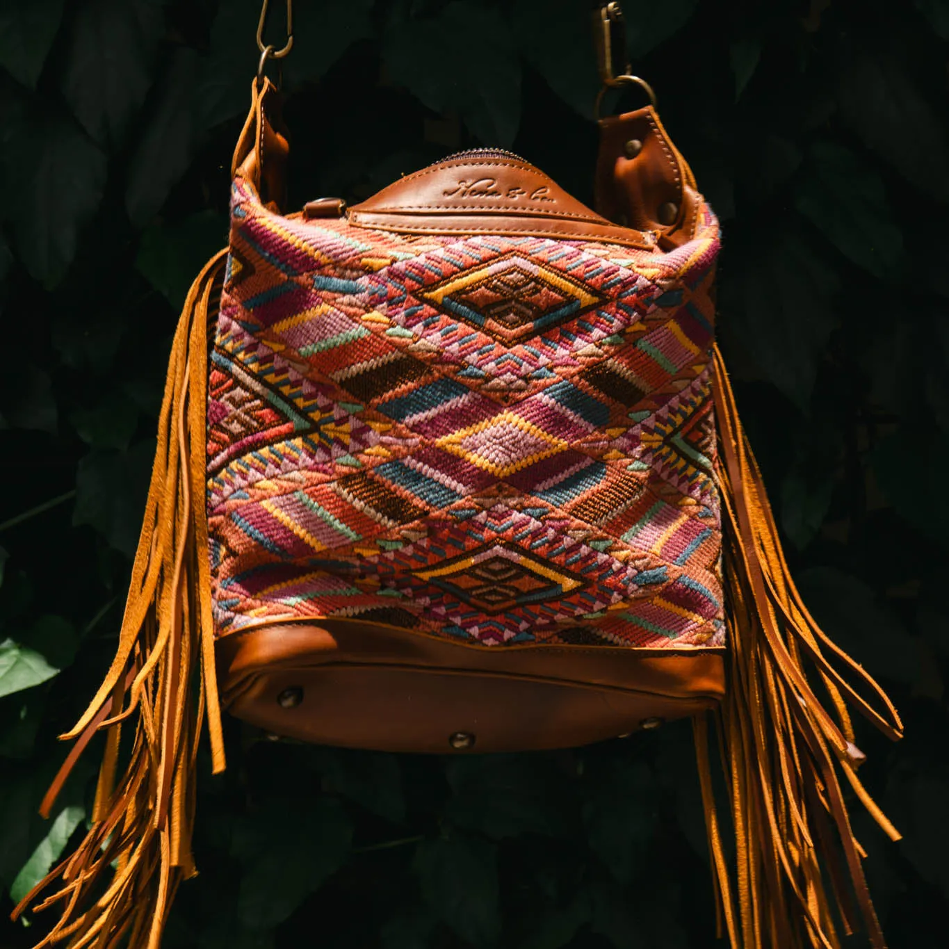 BEATRIZ MINI CDB WITH FRINGE - OOAK HUIPIL - CAFE - NO. 15886