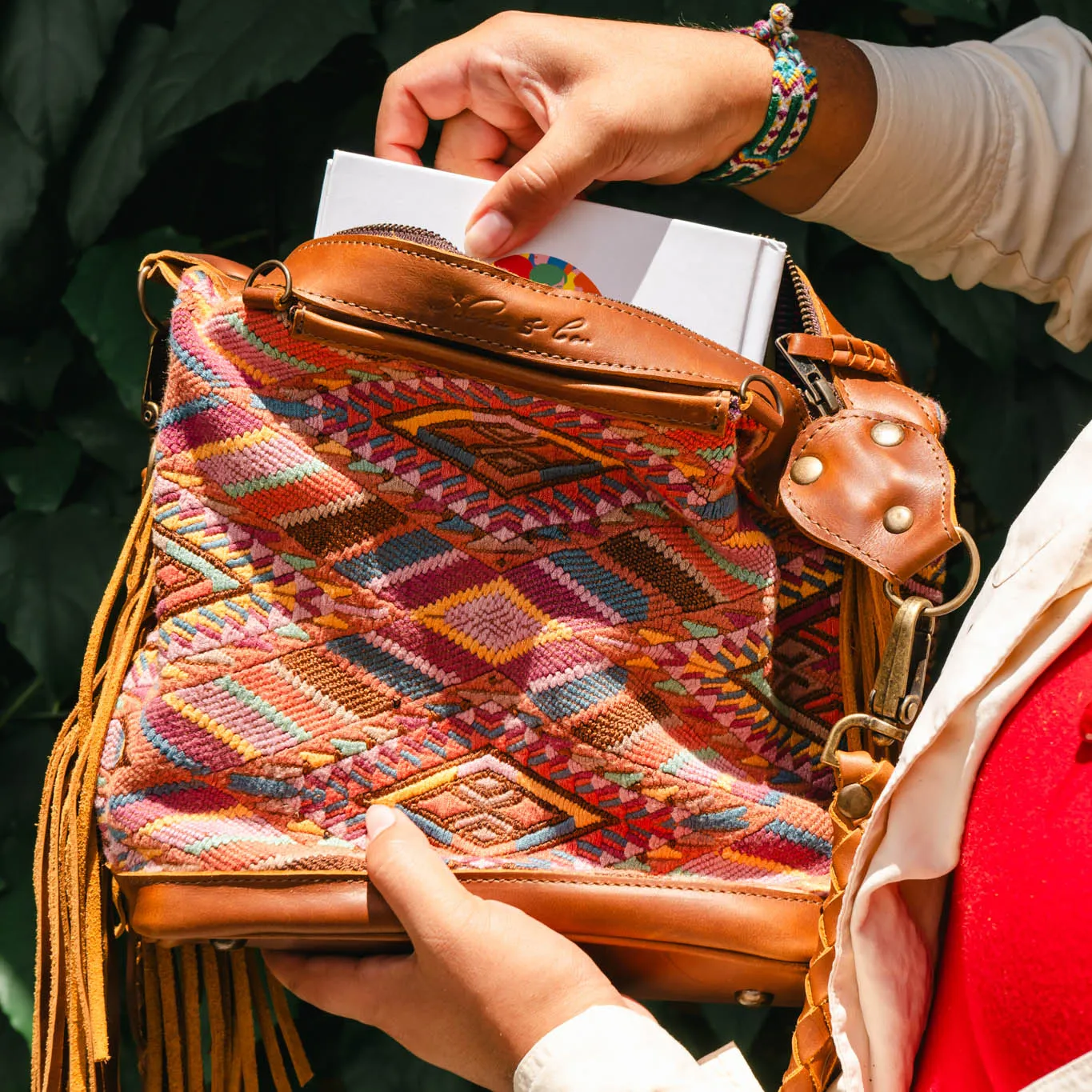 BEATRIZ MINI CDB WITH FRINGE - OOAK HUIPIL - CAFE - NO. 15886
