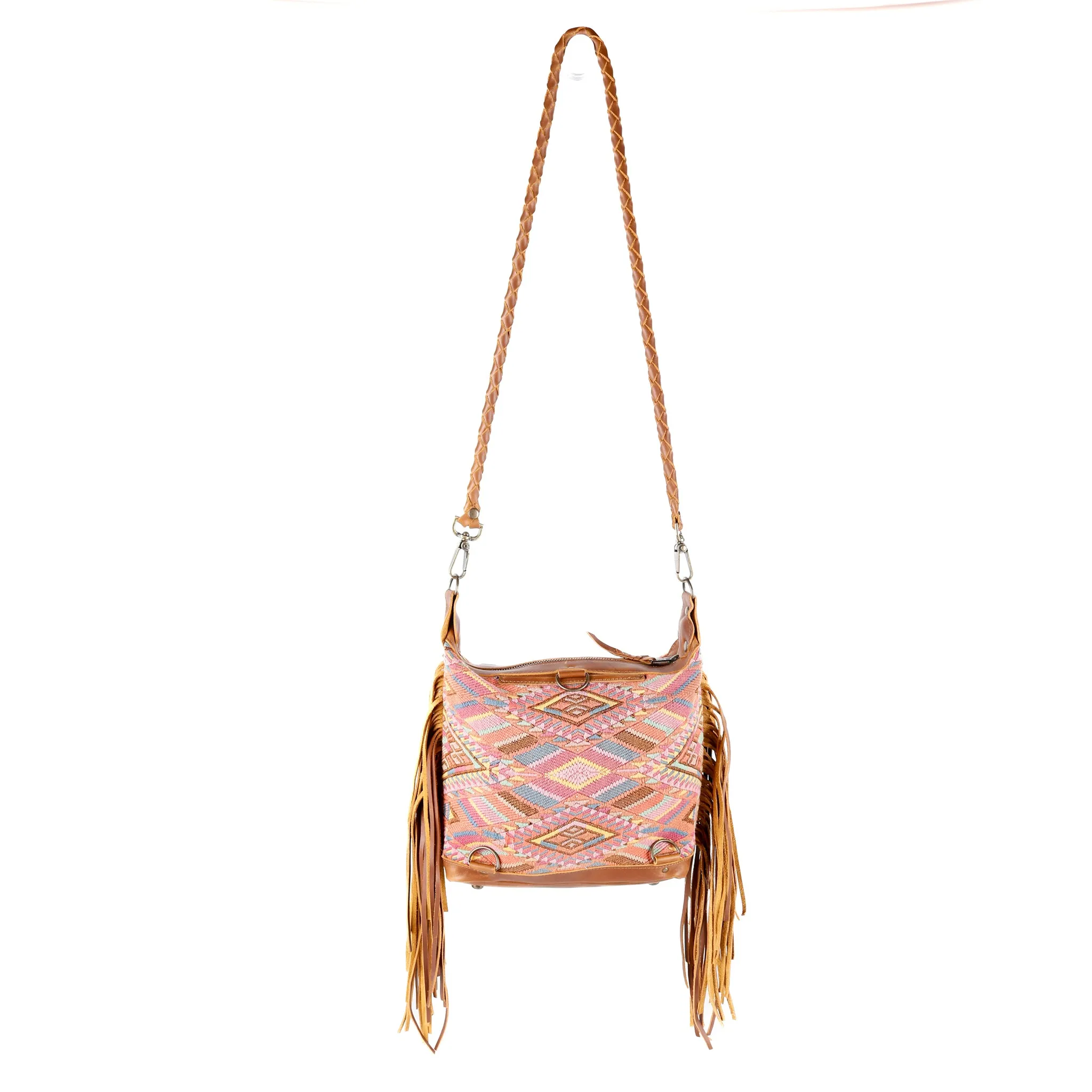 BEATRIZ MINI CDB WITH FRINGE - OOAK HUIPIL - CAFE - NO. 15886