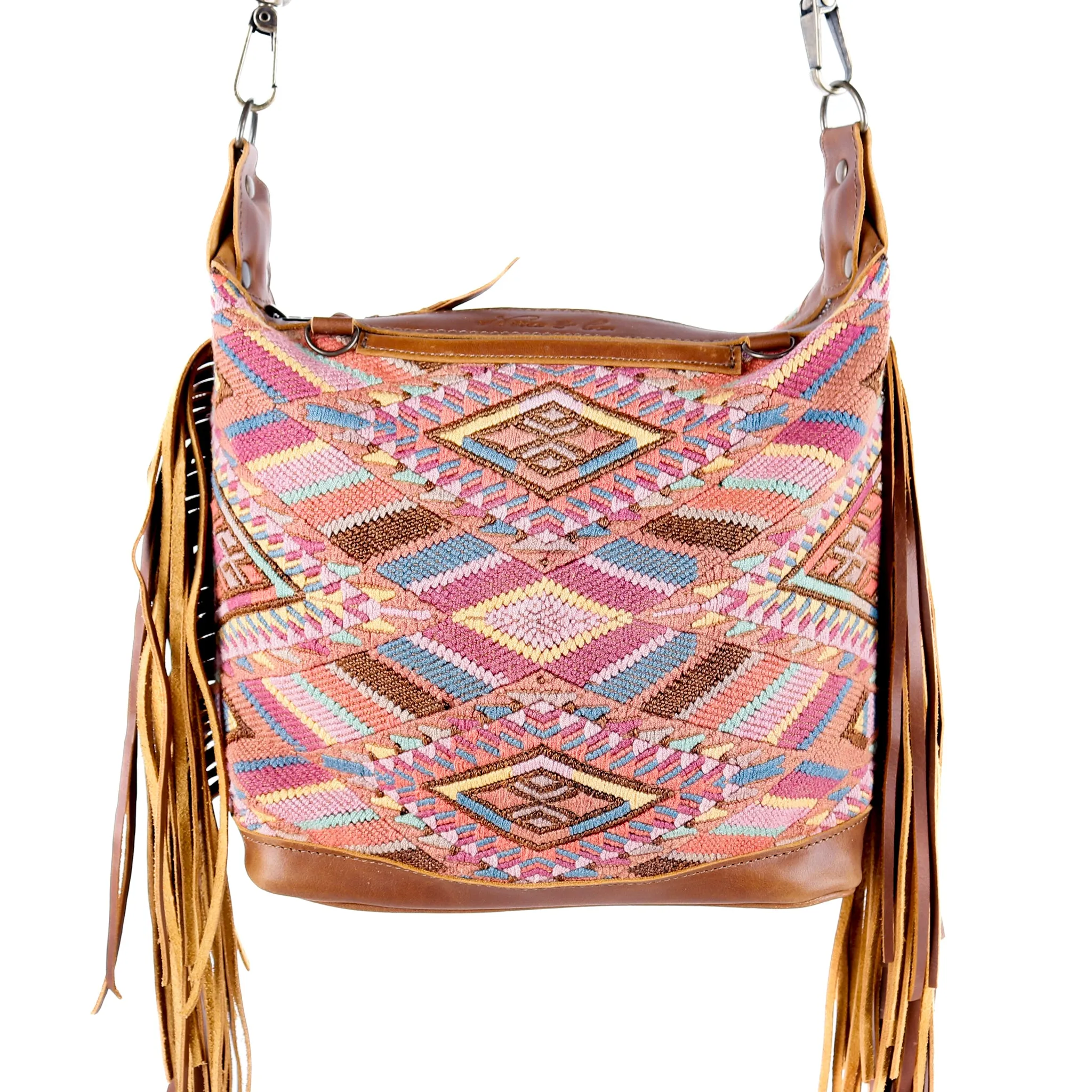 BEATRIZ MINI CDB WITH FRINGE - OOAK HUIPIL - CAFE - NO. 15886