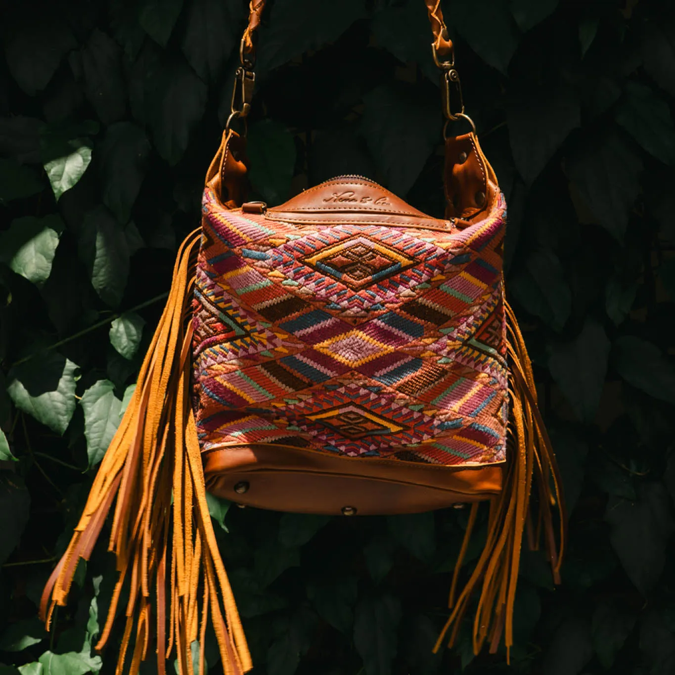 BEATRIZ MINI CDB WITH FRINGE - OOAK HUIPIL - CAFE - NO. 15886