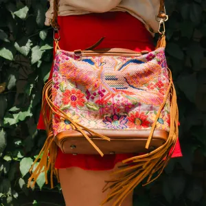 BEATRIZ MINI CDB WITH FRINGE - OOAK HUIPIL - CAFE - NO. 15887
