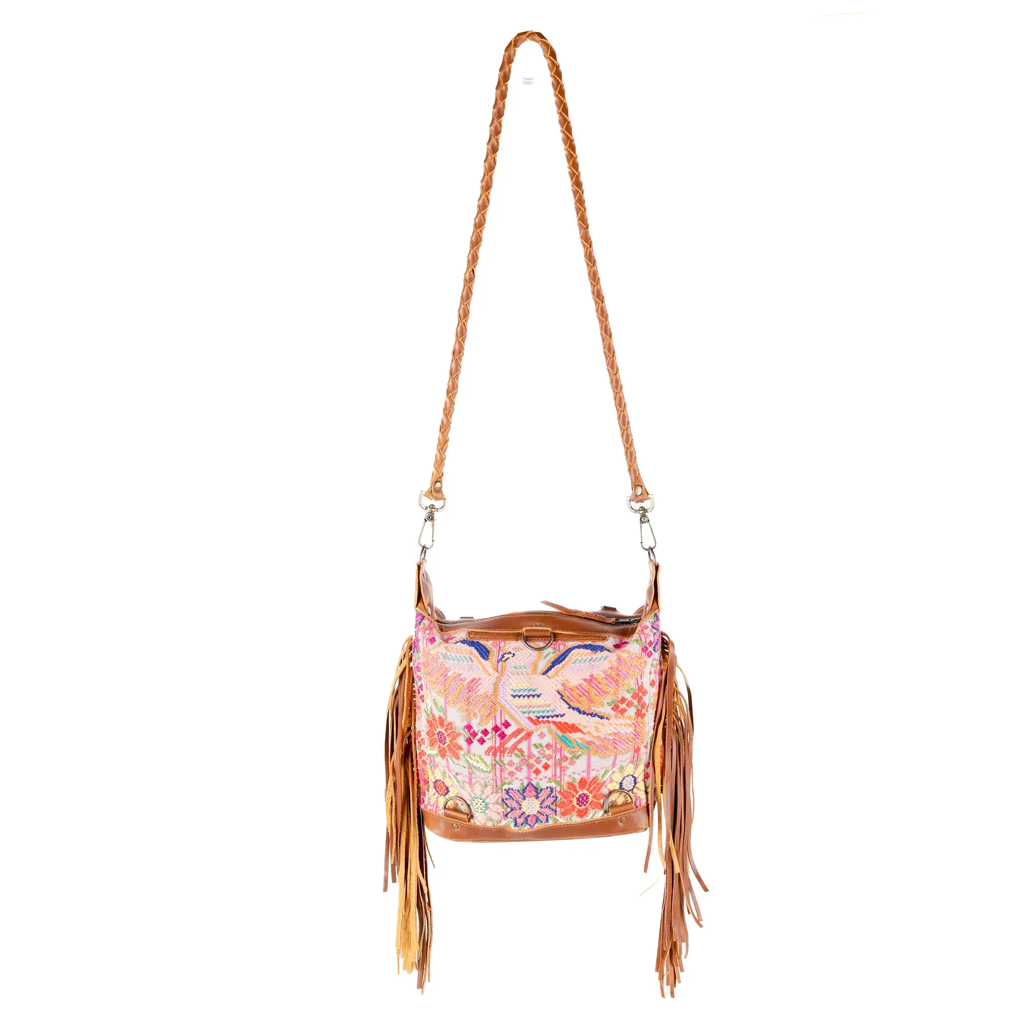 BEATRIZ MINI CDB WITH FRINGE - OOAK HUIPIL - CAFE - NO. 15887