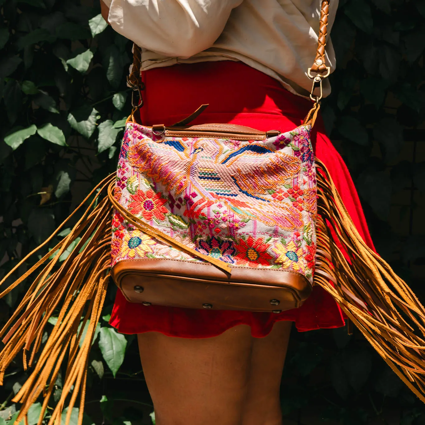 BEATRIZ MINI CDB WITH FRINGE - OOAK HUIPIL - CAFE - NO. 15887