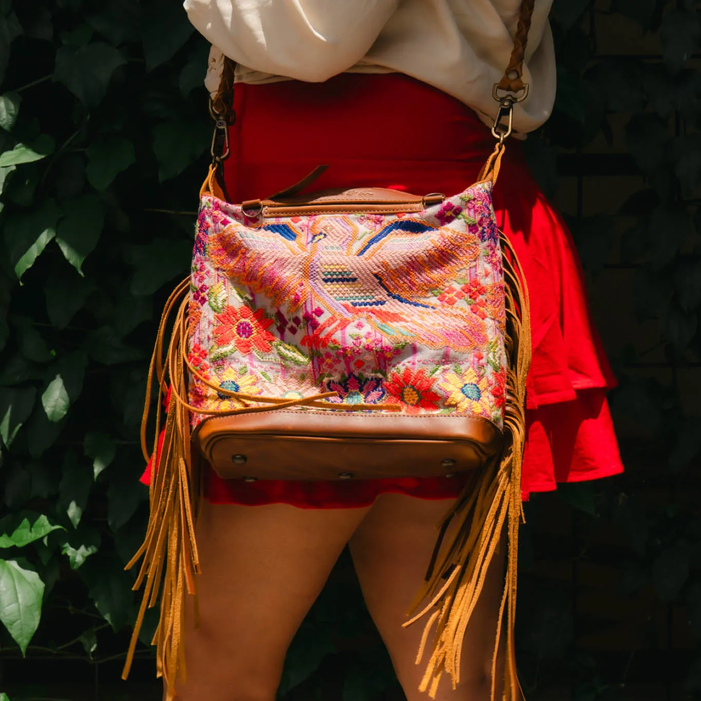 BEATRIZ MINI CDB WITH FRINGE - OOAK HUIPIL - CAFE - NO. 15887