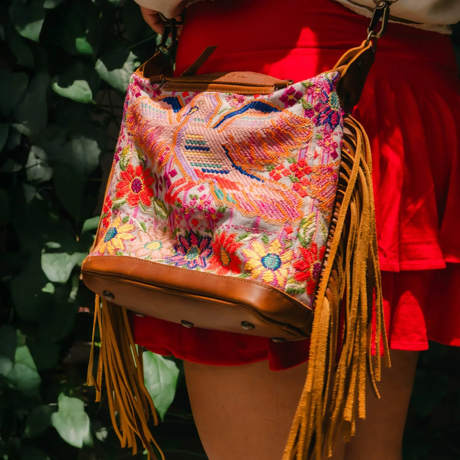 BEATRIZ MINI CDB WITH FRINGE - OOAK HUIPIL - CAFE - NO. 15887