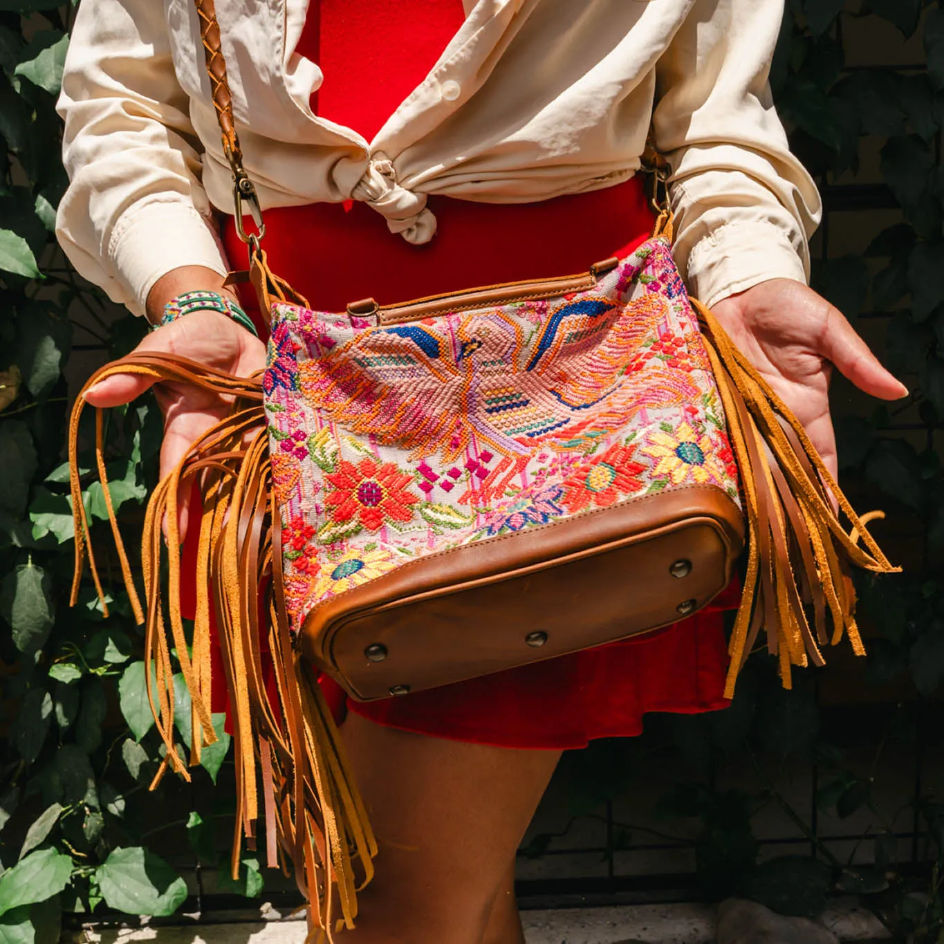 BEATRIZ MINI CDB WITH FRINGE - OOAK HUIPIL - CAFE - NO. 15887