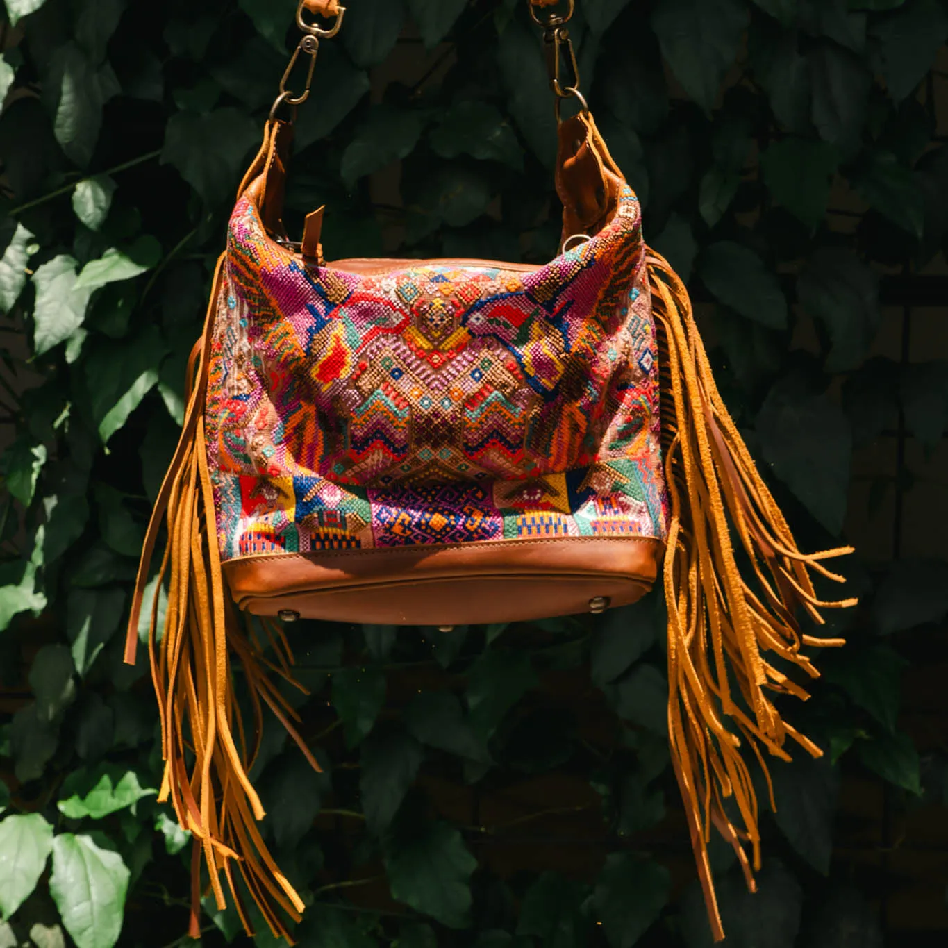 BEATRIZ MINI CDB WITH FRINGE - OOAK HUIPIL - CAFE - NO. 15888