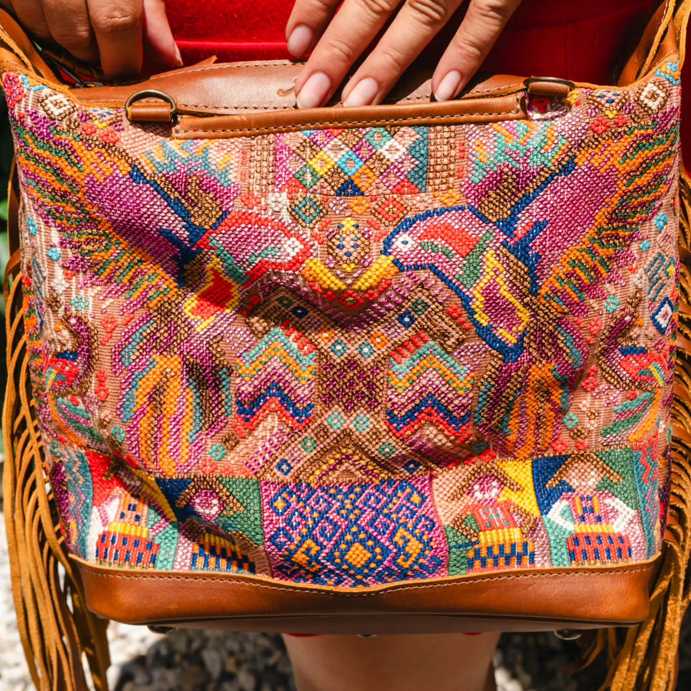 BEATRIZ MINI CDB WITH FRINGE - OOAK HUIPIL - CAFE - NO. 15888
