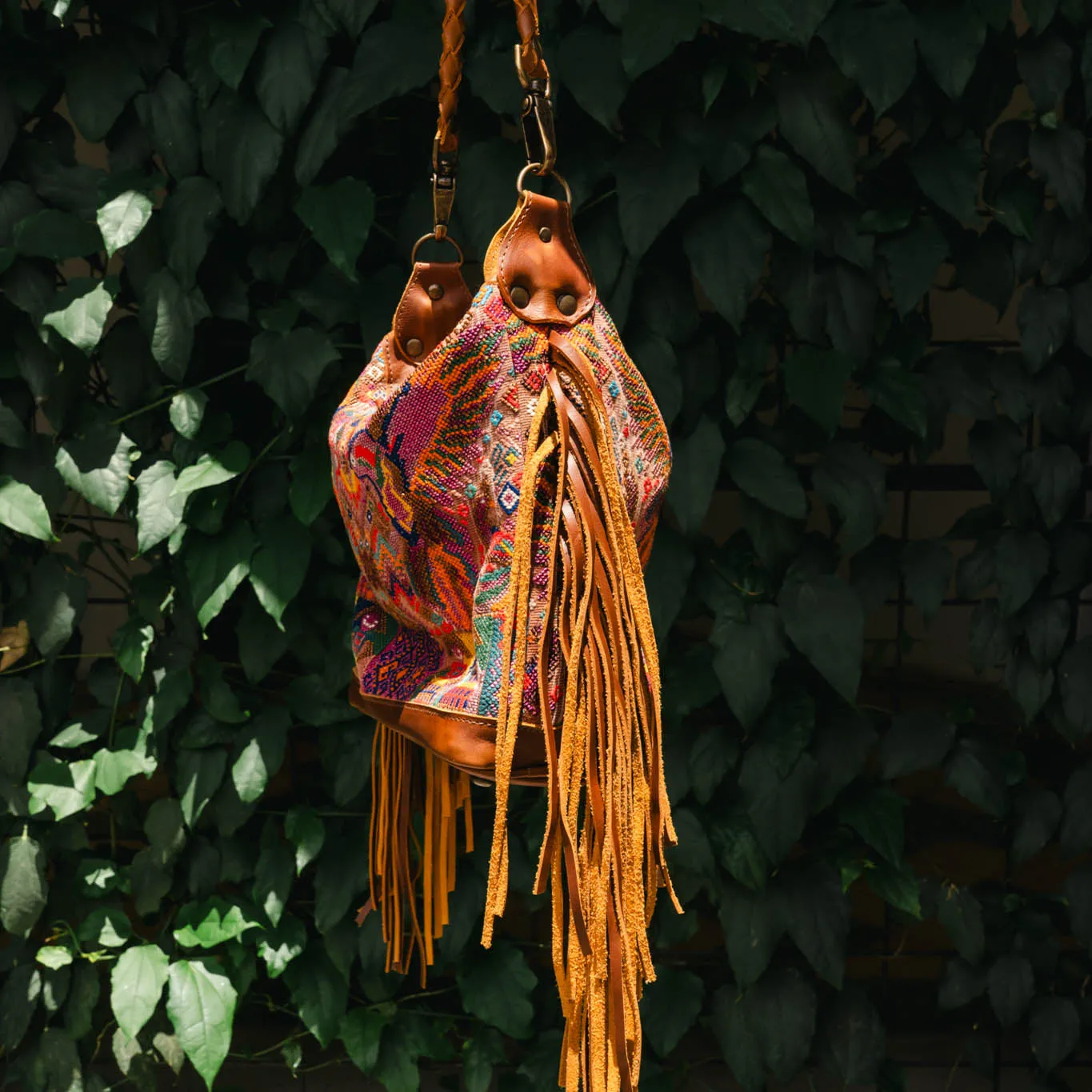 BEATRIZ MINI CDB WITH FRINGE - OOAK HUIPIL - CAFE - NO. 15888
