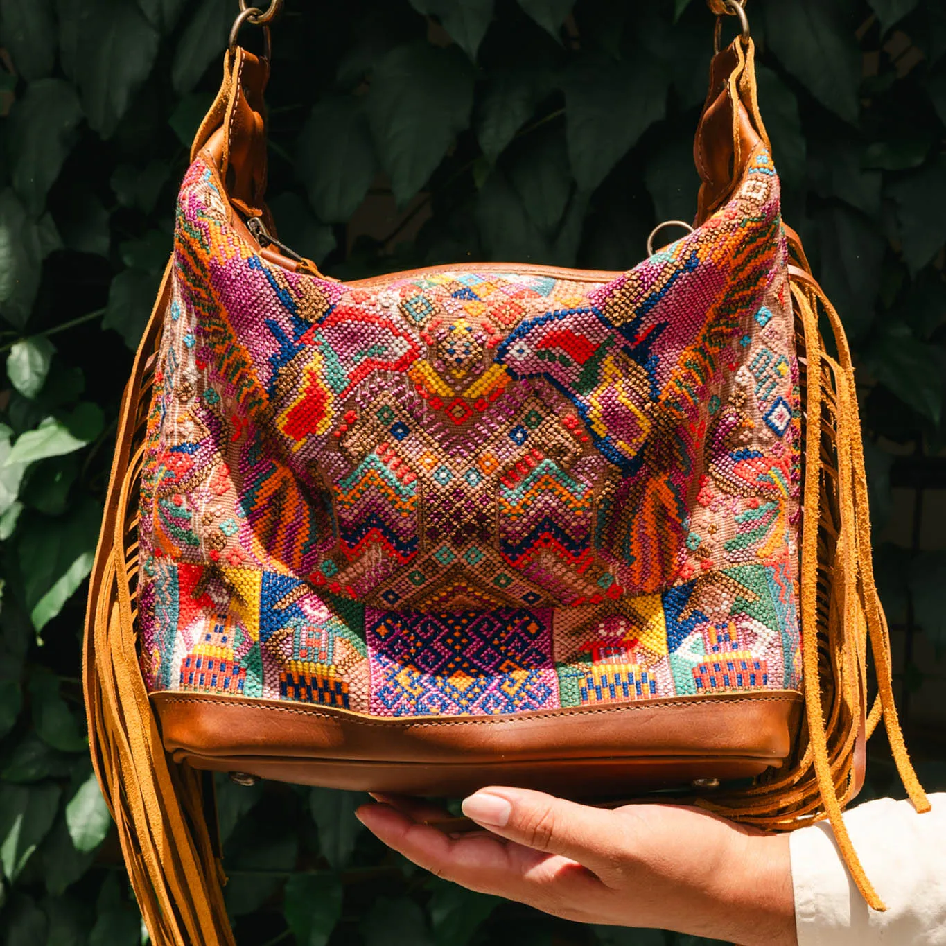 BEATRIZ MINI CDB WITH FRINGE - OOAK HUIPIL - CAFE - NO. 15888