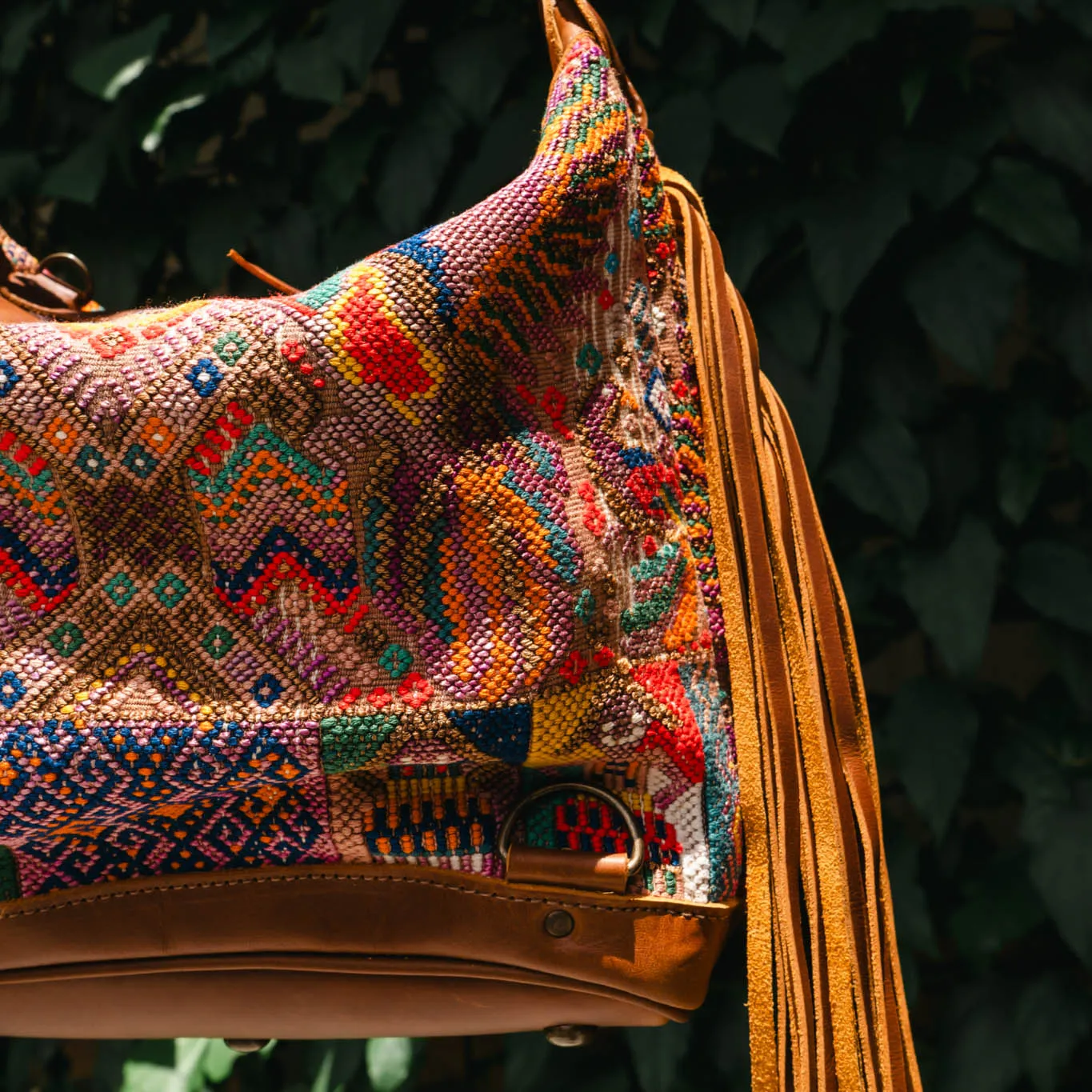 BEATRIZ MINI CDB WITH FRINGE - OOAK HUIPIL - CAFE - NO. 15888