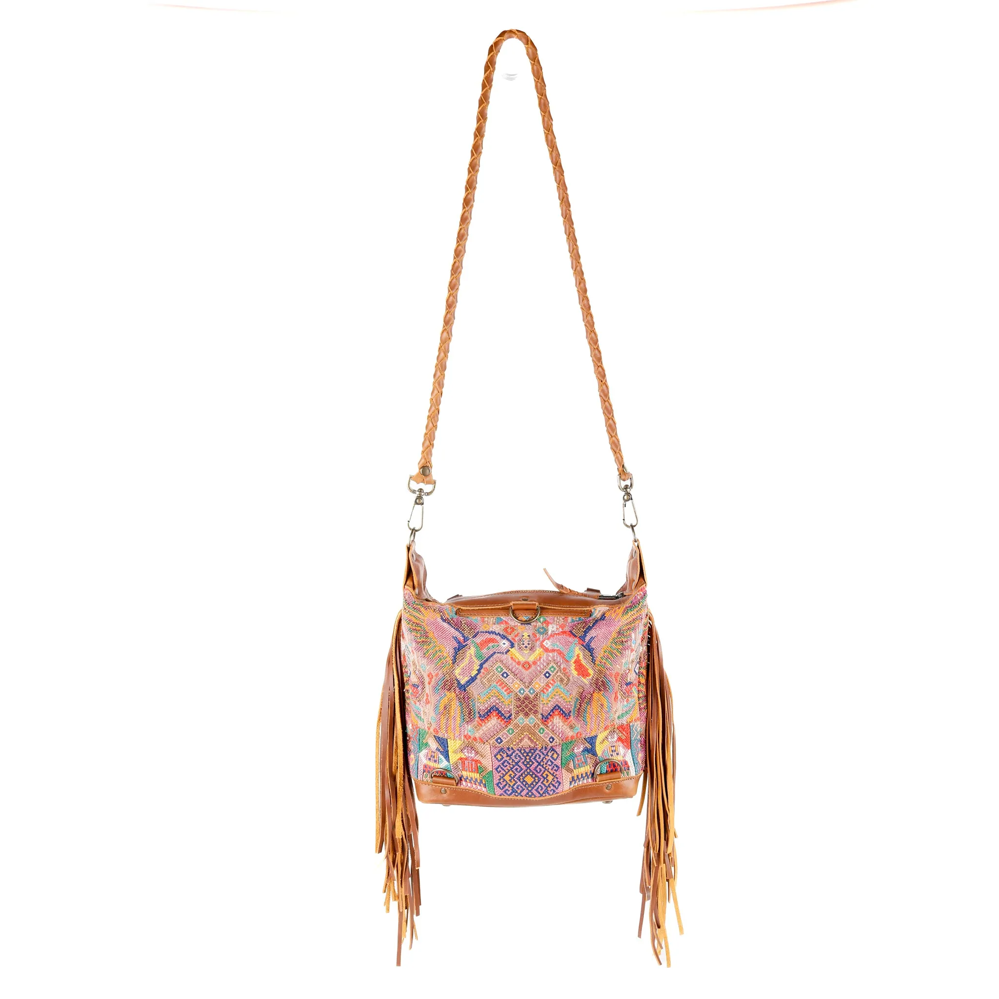 BEATRIZ MINI CDB WITH FRINGE - OOAK HUIPIL - CAFE - NO. 15888
