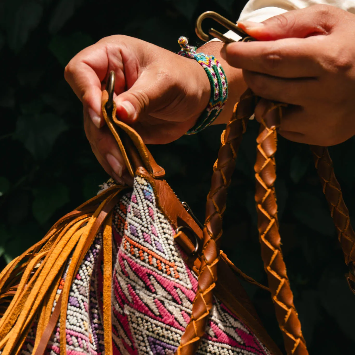 BEATRIZ MINI CDB WITH FRINGE - OOAK HUIPIL - CAFE - NO. 15889