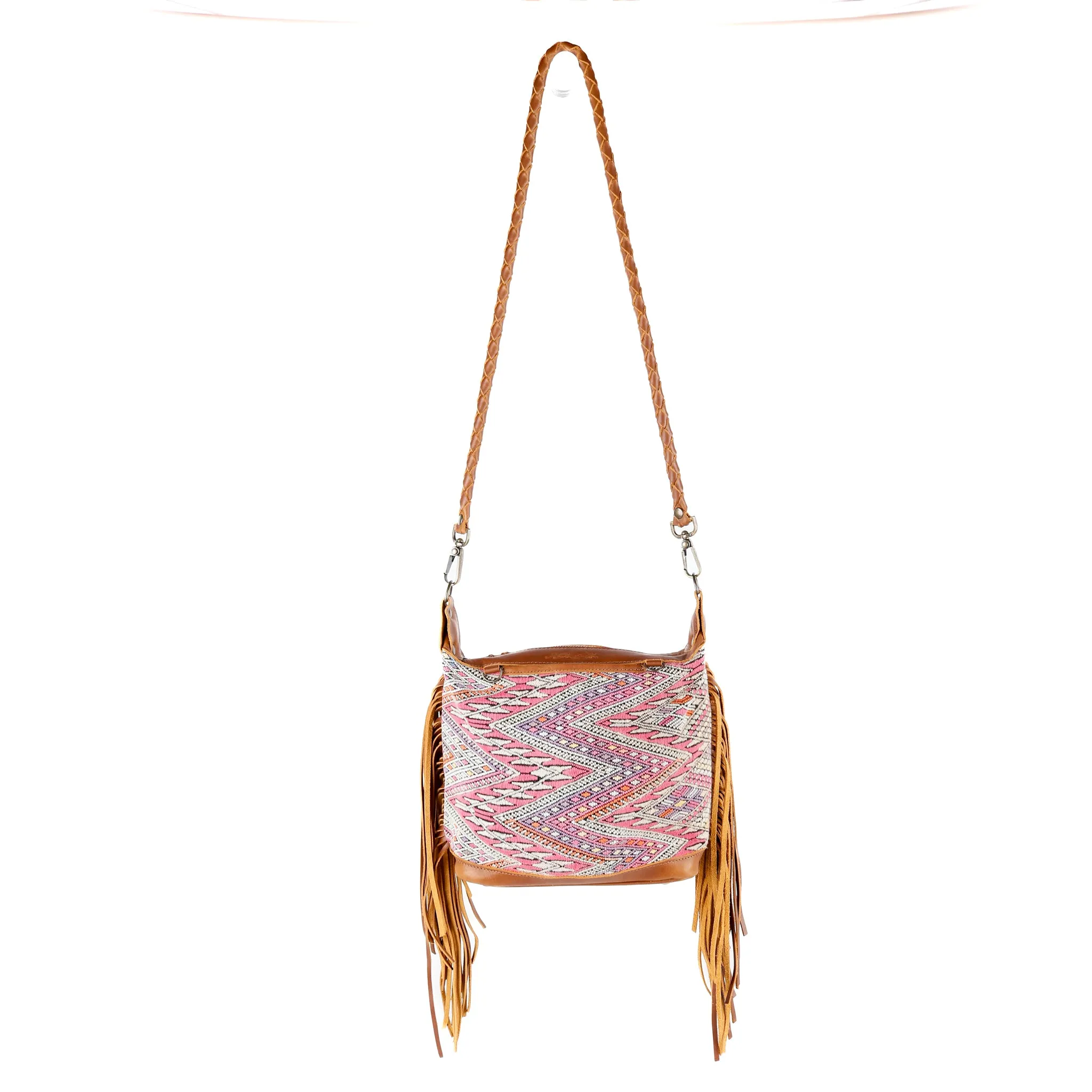 BEATRIZ MINI CDB WITH FRINGE - OOAK HUIPIL - CAFE - NO. 15889