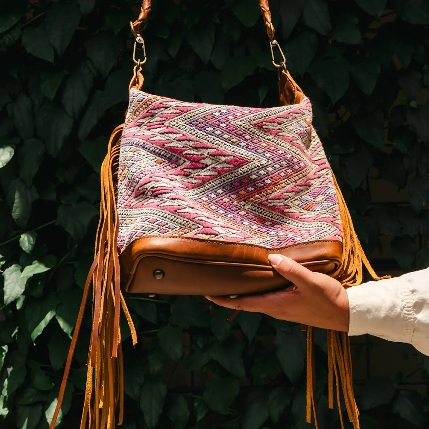 BEATRIZ MINI CDB WITH FRINGE - OOAK HUIPIL - CAFE - NO. 15889