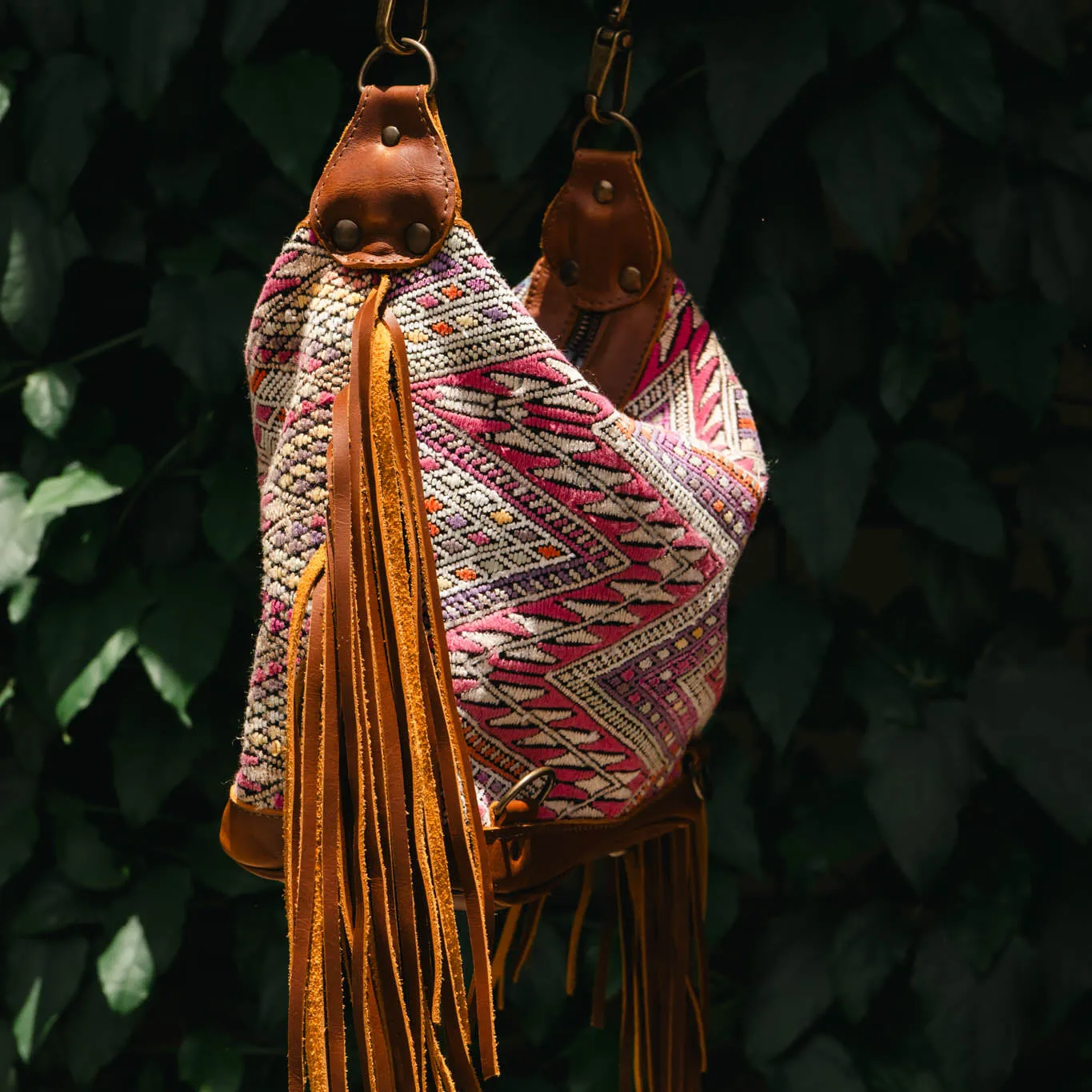 BEATRIZ MINI CDB WITH FRINGE - OOAK HUIPIL - CAFE - NO. 15889