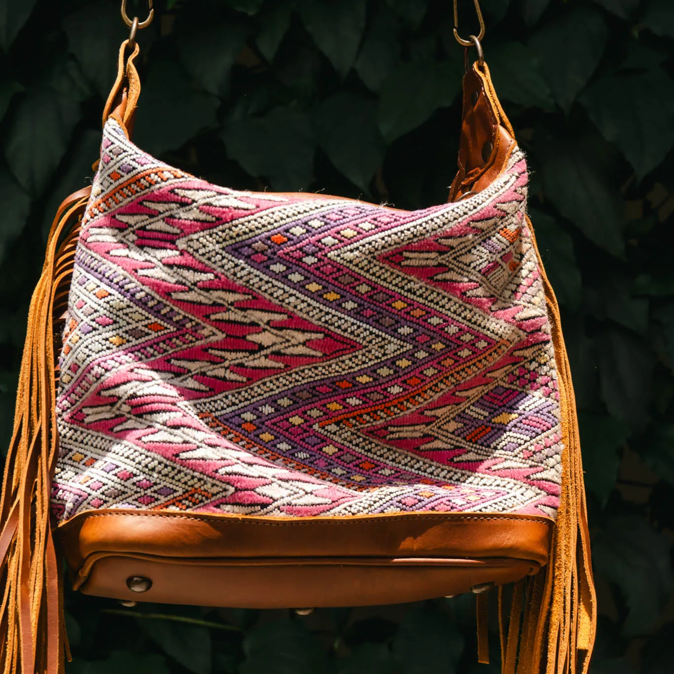 BEATRIZ MINI CDB WITH FRINGE - OOAK HUIPIL - CAFE - NO. 15889