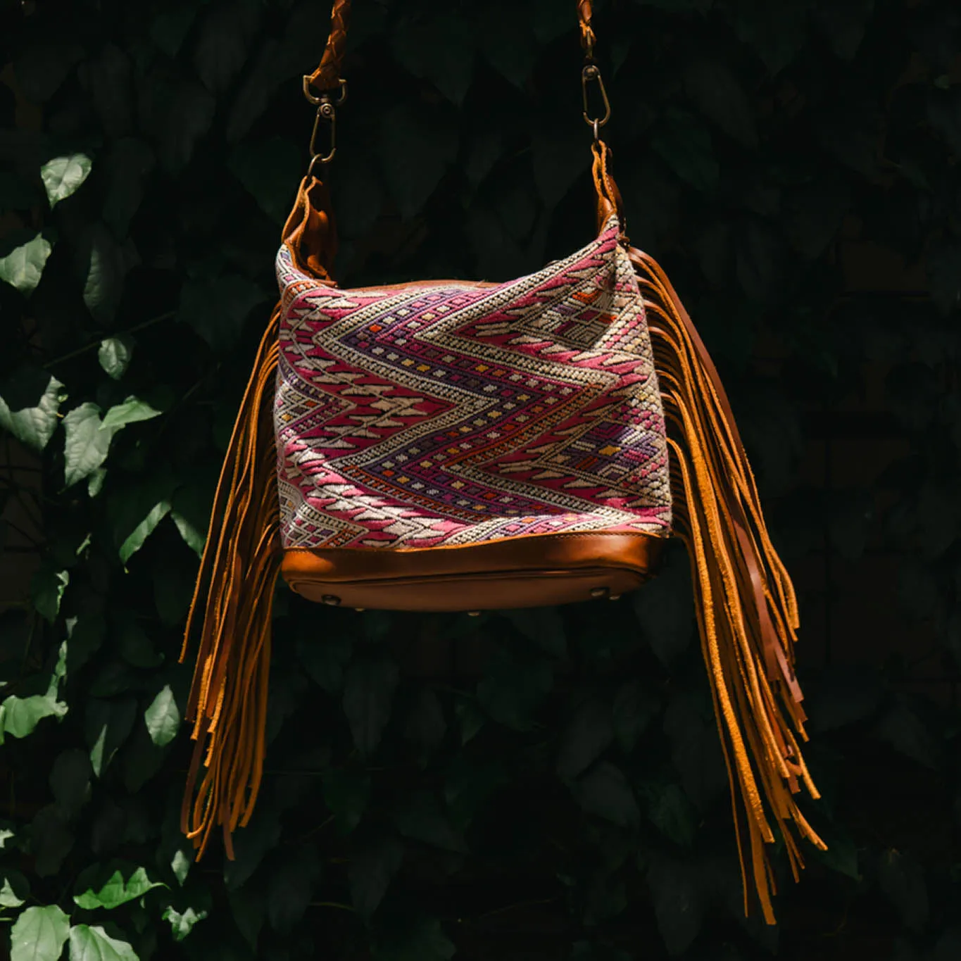 BEATRIZ MINI CDB WITH FRINGE - OOAK HUIPIL - CAFE - NO. 15889