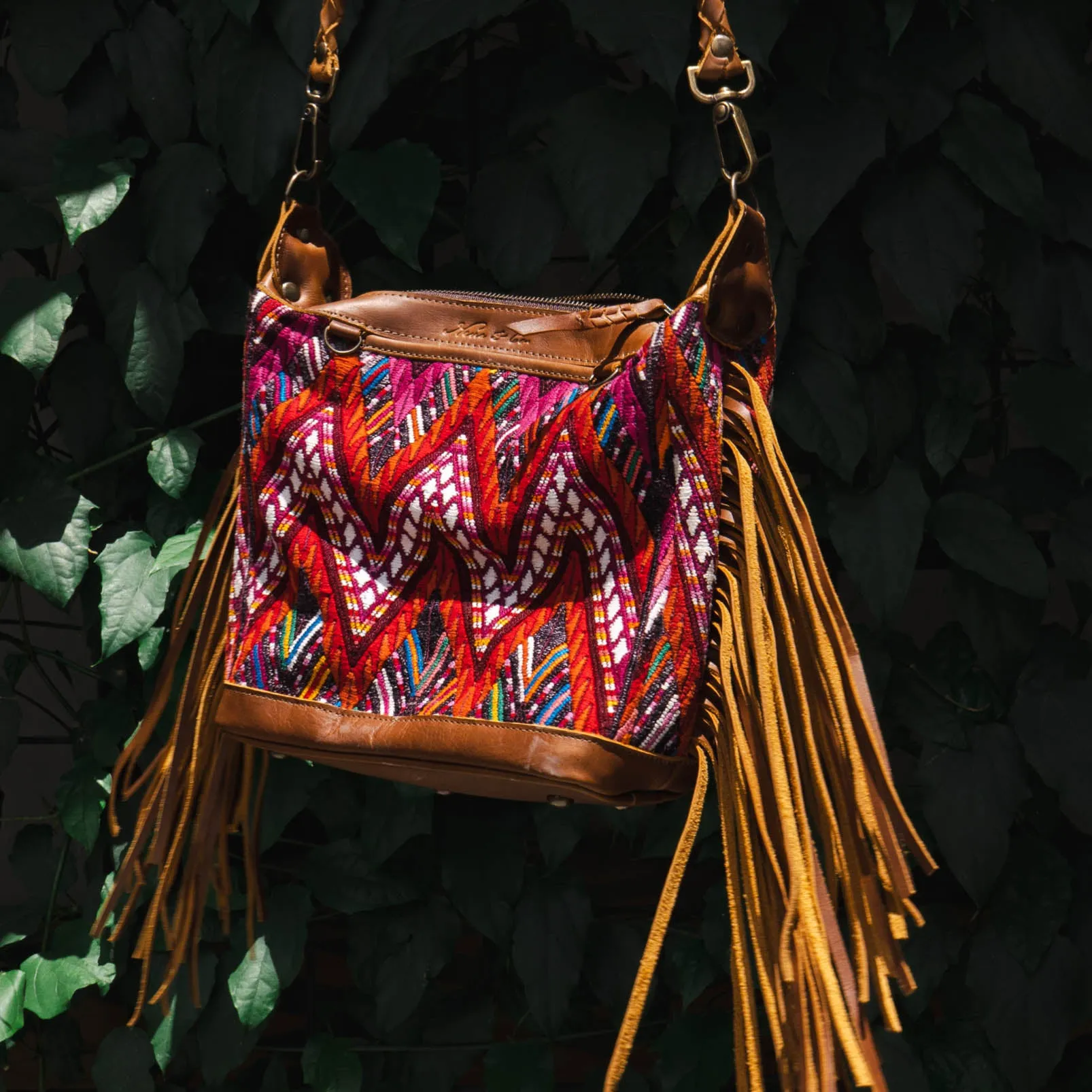 BEATRIZ MINI CDB WITH FRINGE - OOAK HUIPIL - CAFE - NO. 15890