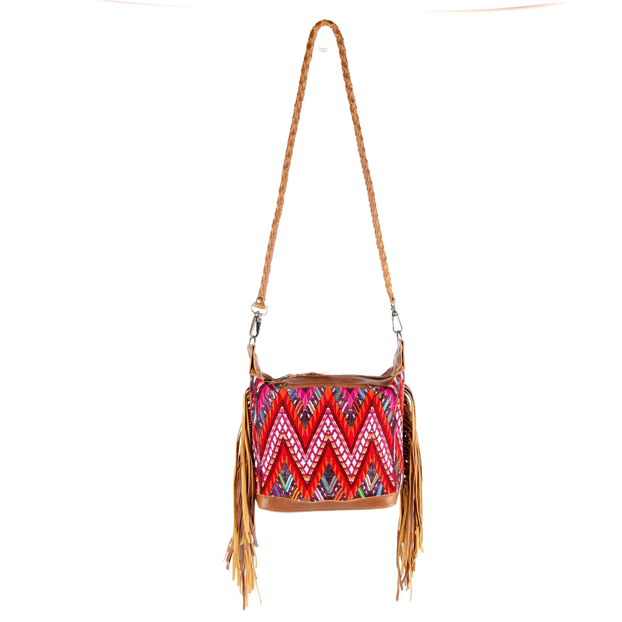 BEATRIZ MINI CDB WITH FRINGE - OOAK HUIPIL - CAFE - NO. 15890